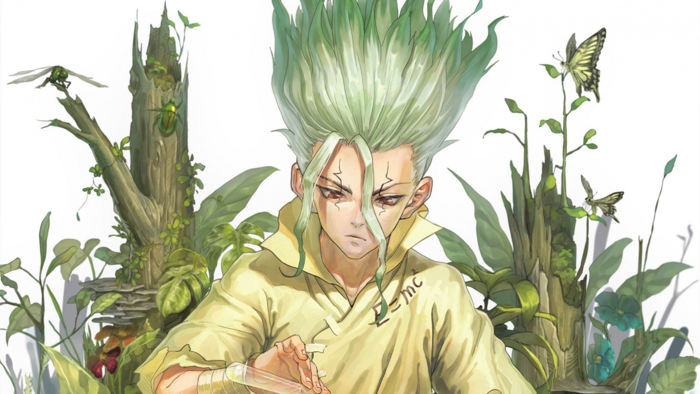 Dr. Stone, Anime, Botanik, Terrestrische Pflanzen, Kunst. Wallpaper in 1366x768 Resolution