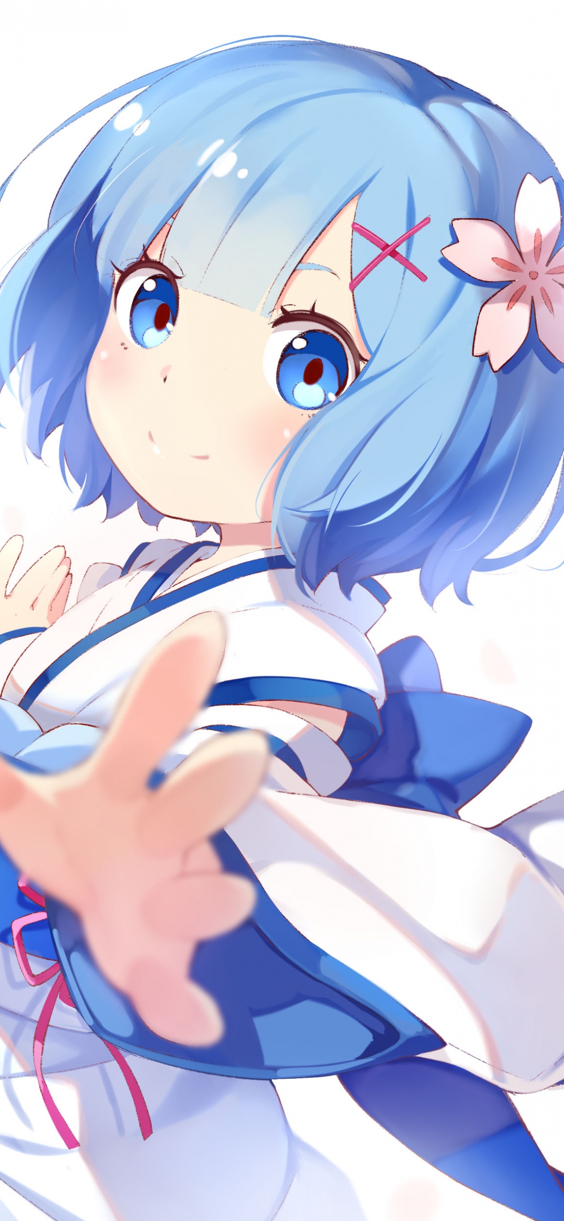 Girl in Blue Dress Anime Character. Wallpaper in 1125x2436 Resolution