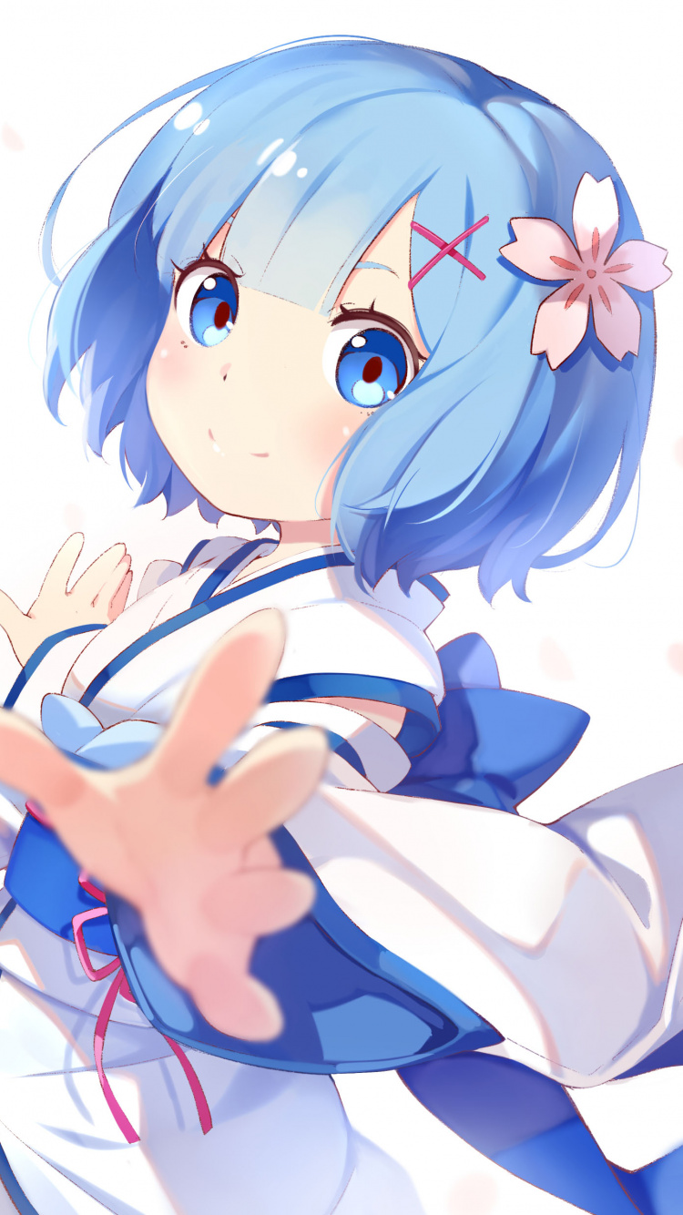 Fille en Robe Bleue Personnage Anime. Wallpaper in 750x1334 Resolution