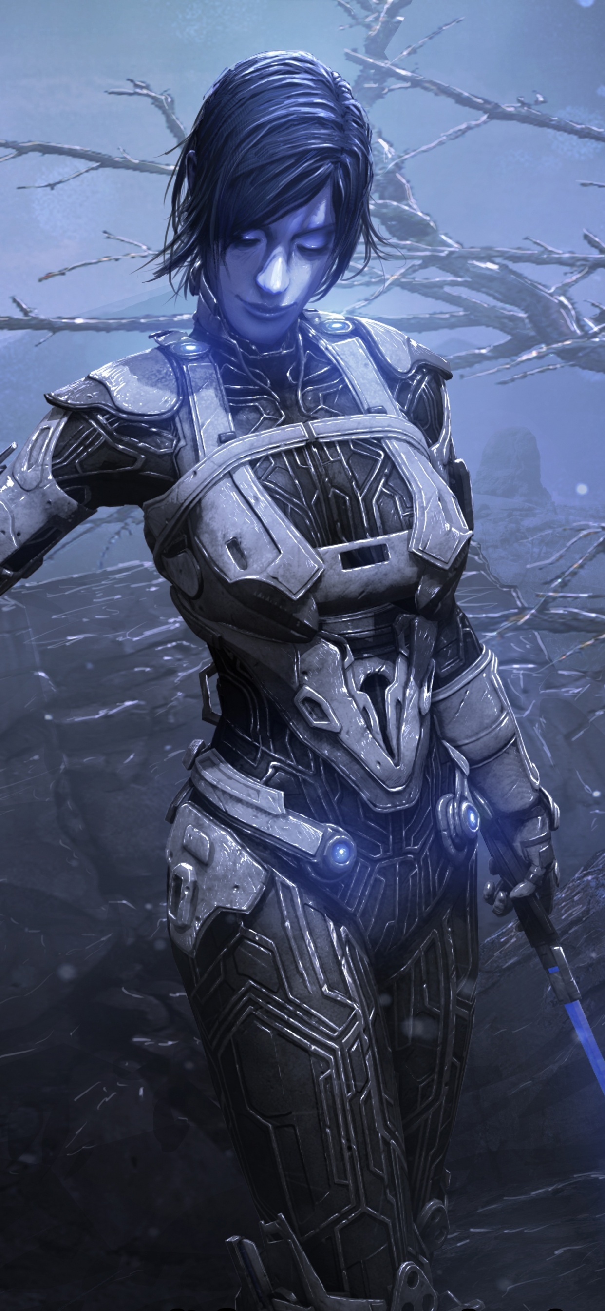 Mujer en Traje Negro y Azul Con Arma Negra y Azul. Wallpaper in 1242x2688 Resolution