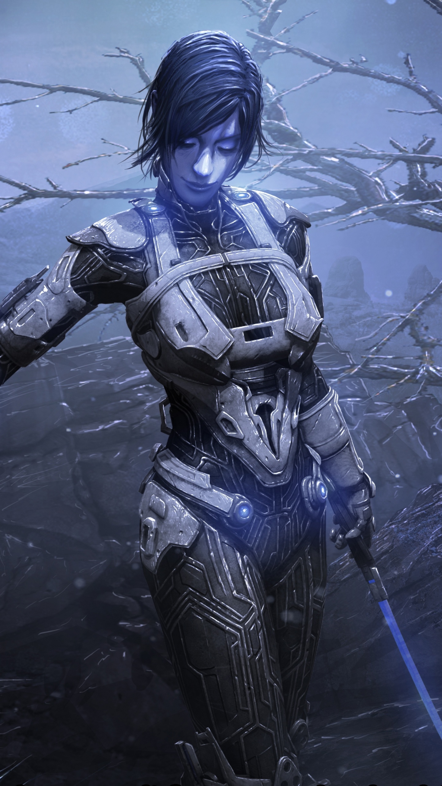 Mujer en Traje Negro y Azul Con Arma Negra y Azul. Wallpaper in 1440x2560 Resolution