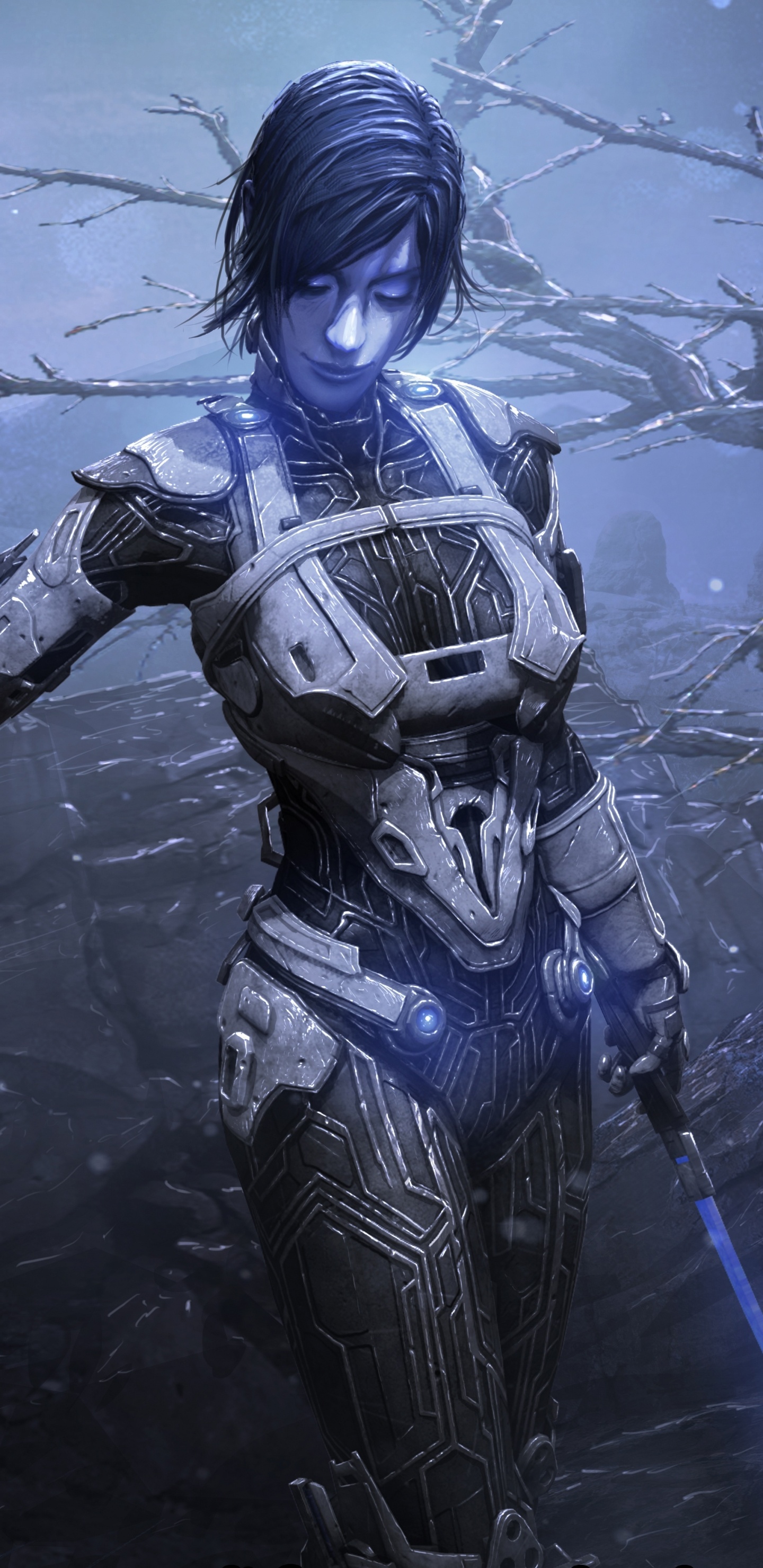 Mujer en Traje Negro y Azul Con Arma Negra y Azul. Wallpaper in 1440x2960 Resolution