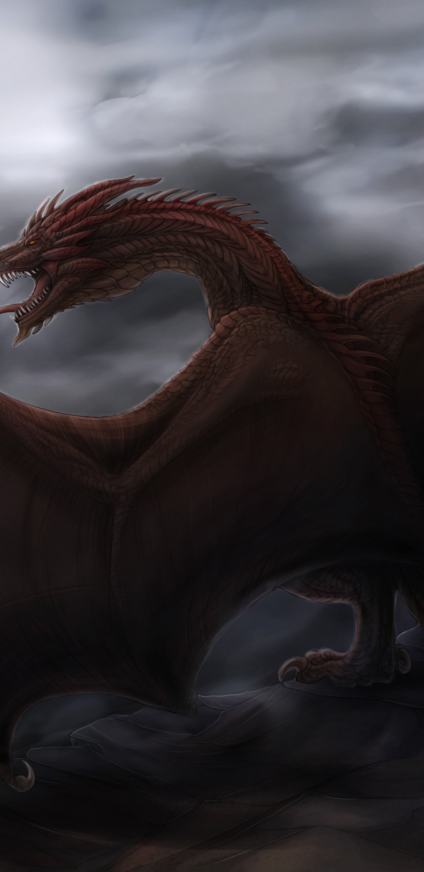 Dragón Marrón Con Alas Ilustración. Wallpaper in 1440x2960 Resolution