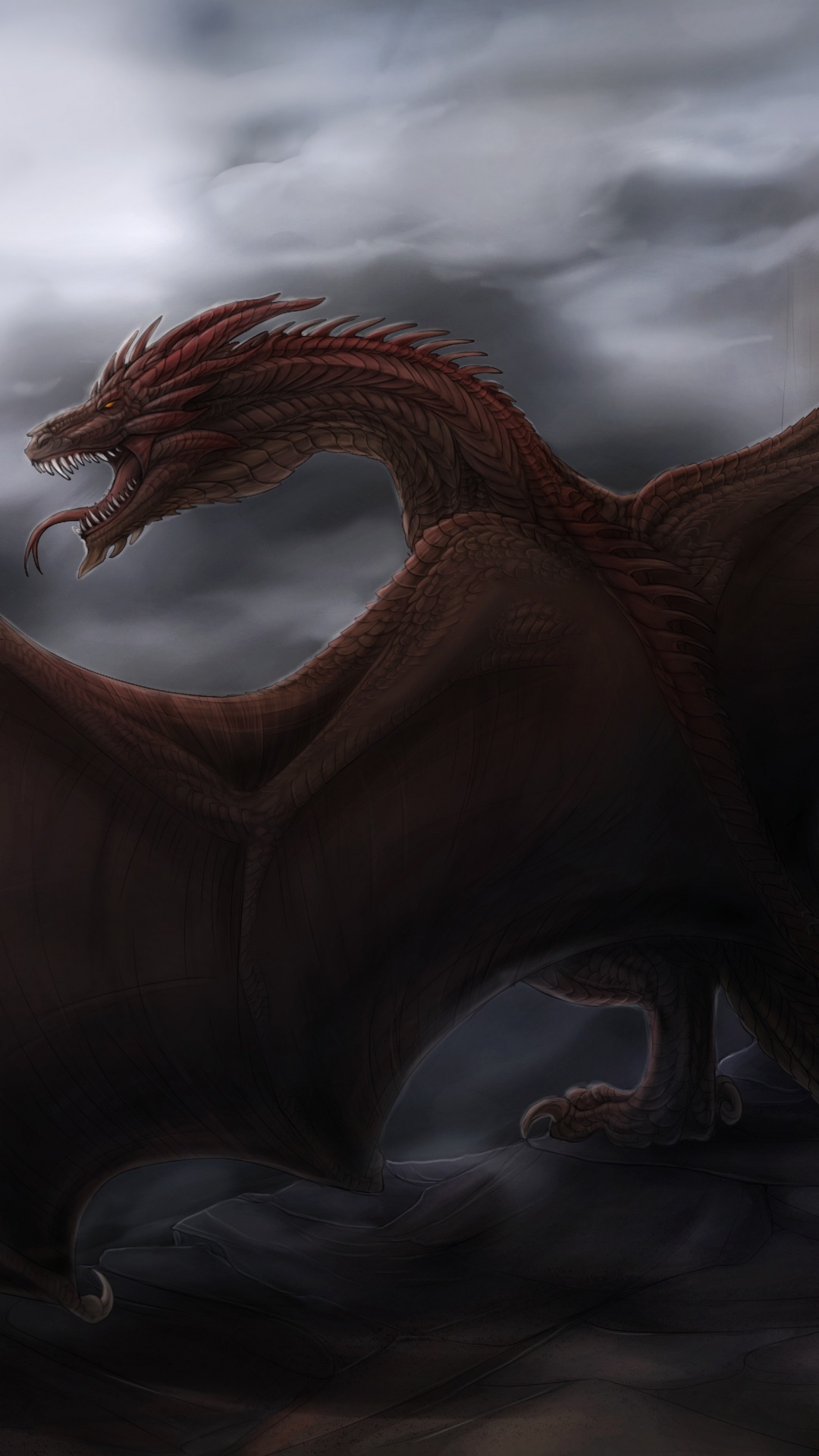 Brown Dragon With Wings Illustration. Wallpaper in 1080x1920 Resolution