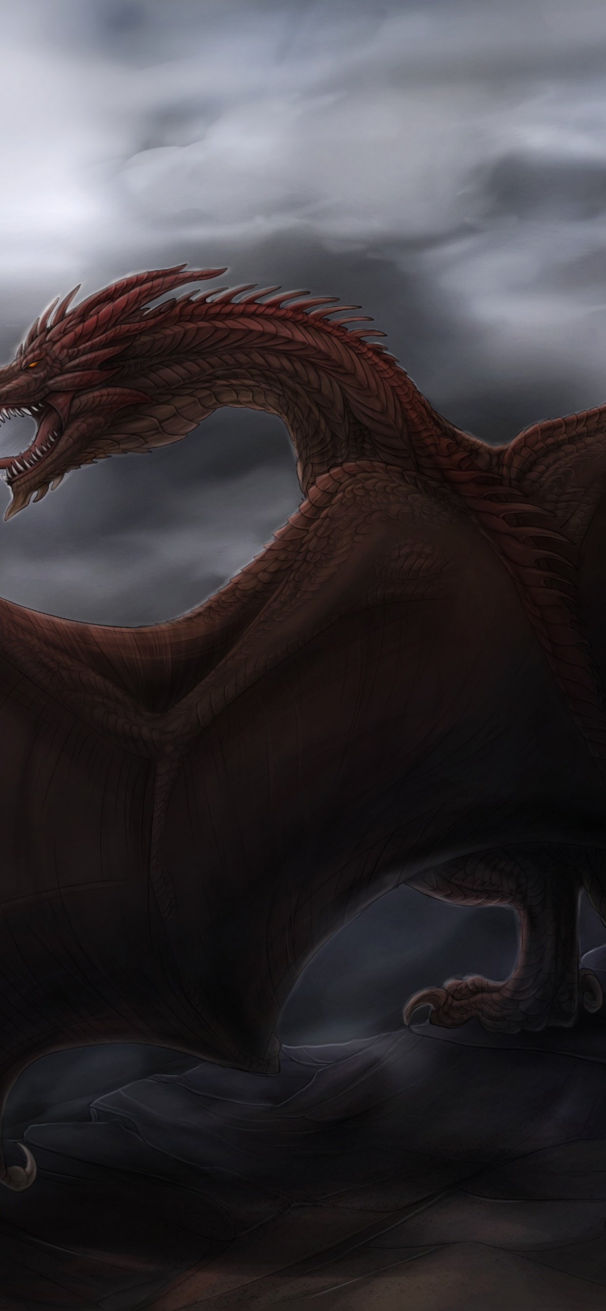 Dragon Brun Avec Des Ailes Illustration. Wallpaper in 1242x2688 Resolution