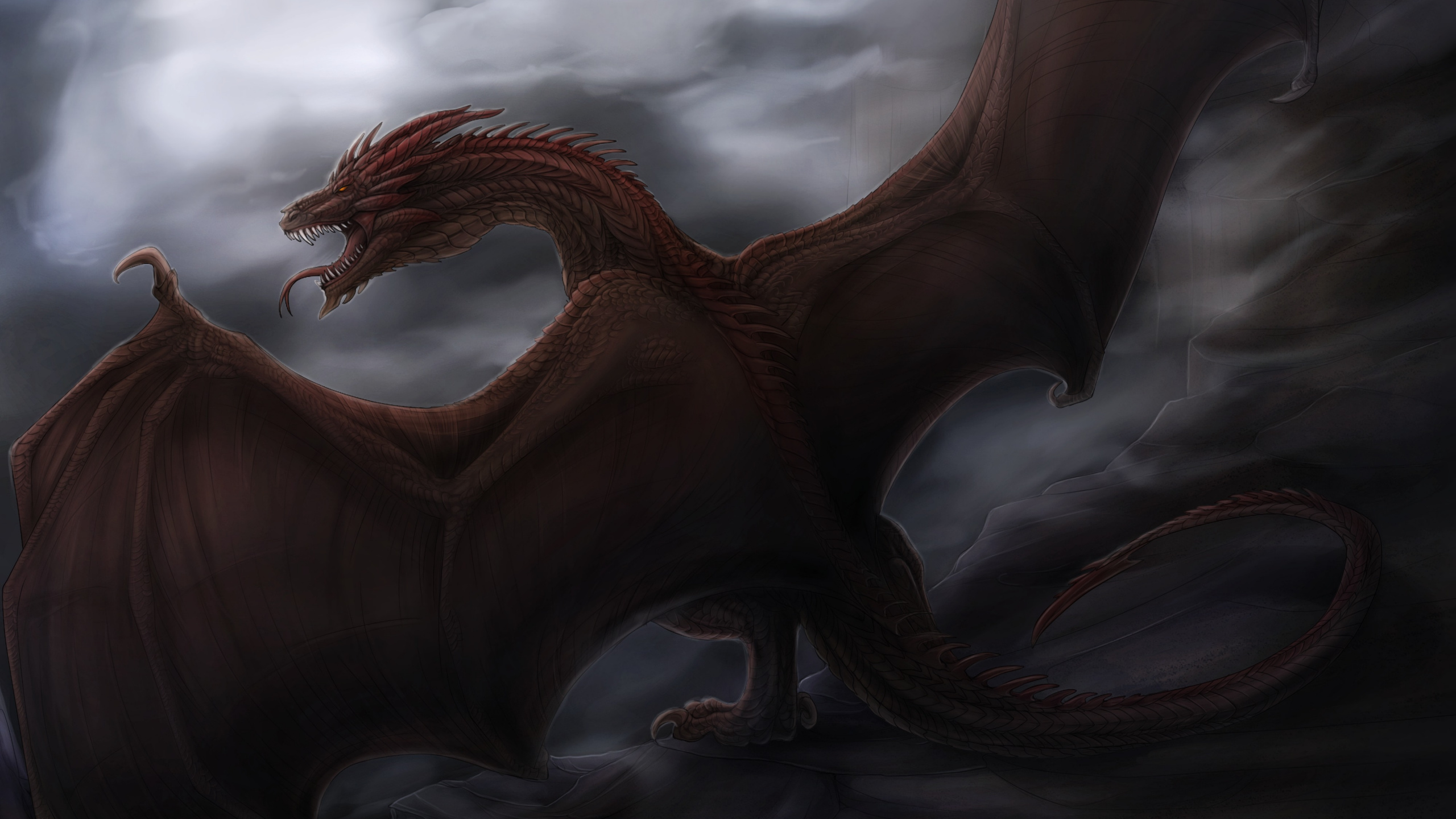 Dragon Brun Avec Des Ailes Illustration. Wallpaper in 2560x1440 Resolution