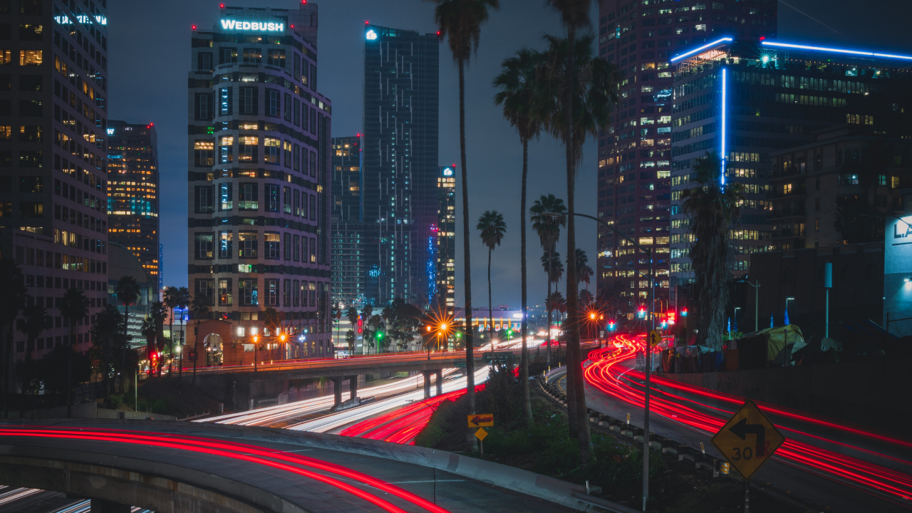 Photographie en Accéléré de la Ville Pendant la Nuit. Wallpaper in 1280x720 Resolution