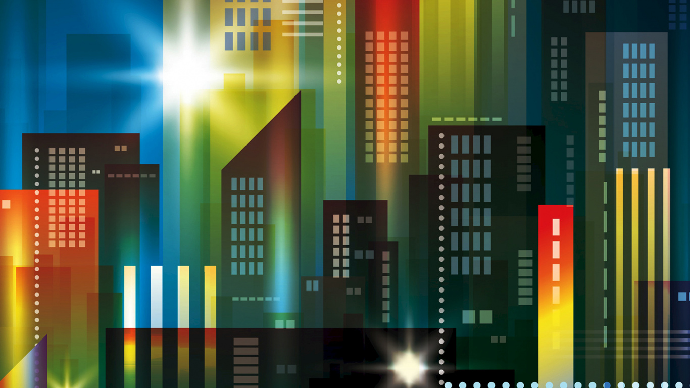 Cityscape, Illustration, Vector Graphics, Skyscraper, Graphics. Wallpaper in 1366x768 Resolution