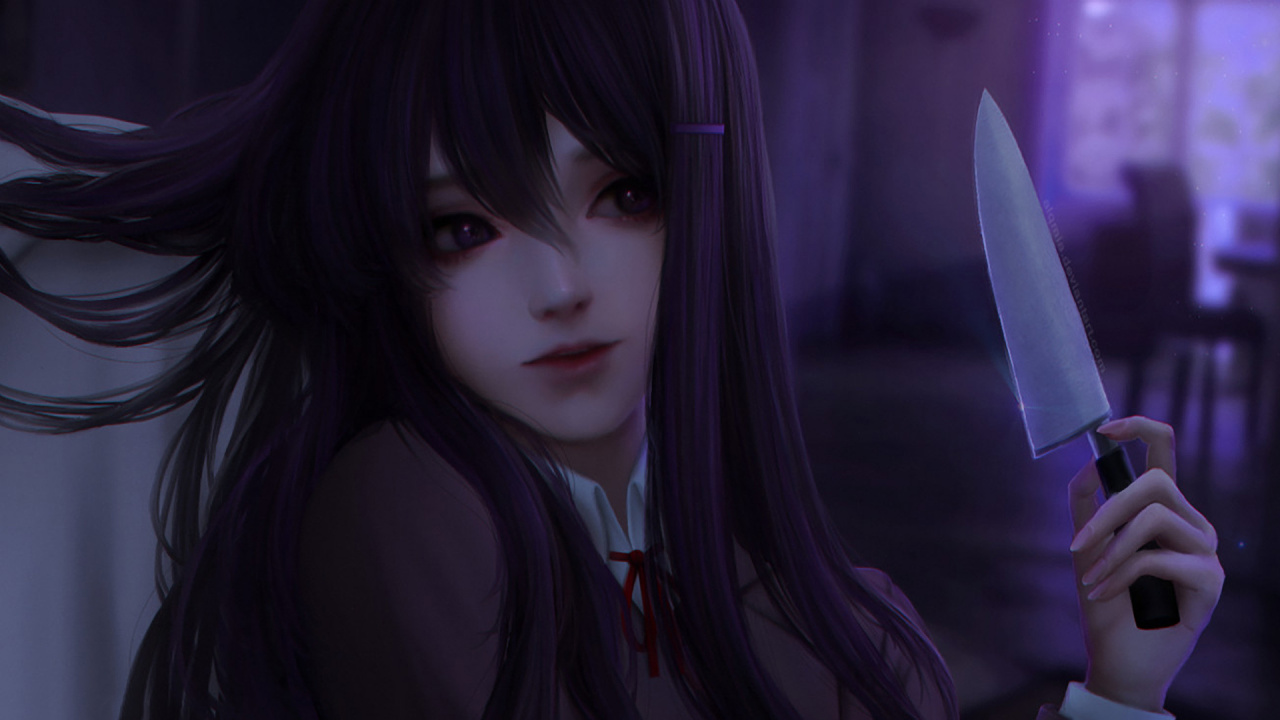 Purple Haired Woman Anime Character. Wallpaper in 1280x720 Resolution