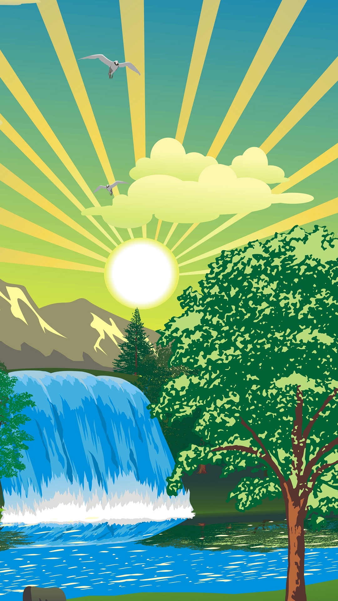 Nature, Illustration, Water, Daytime, Green. Wallpaper in 1080x1920 Resolution