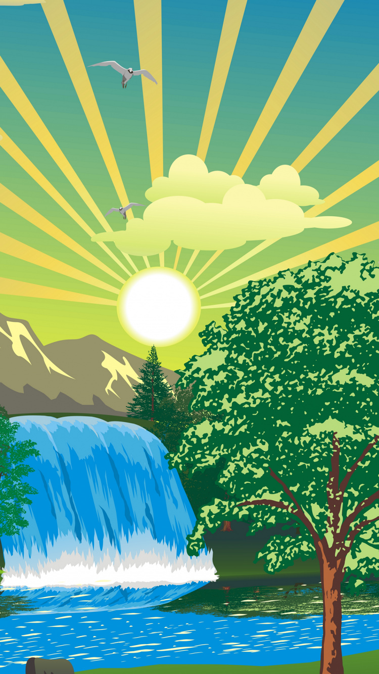 Nature, Illustration, Water, Daytime, Green. Wallpaper in 750x1334 Resolution