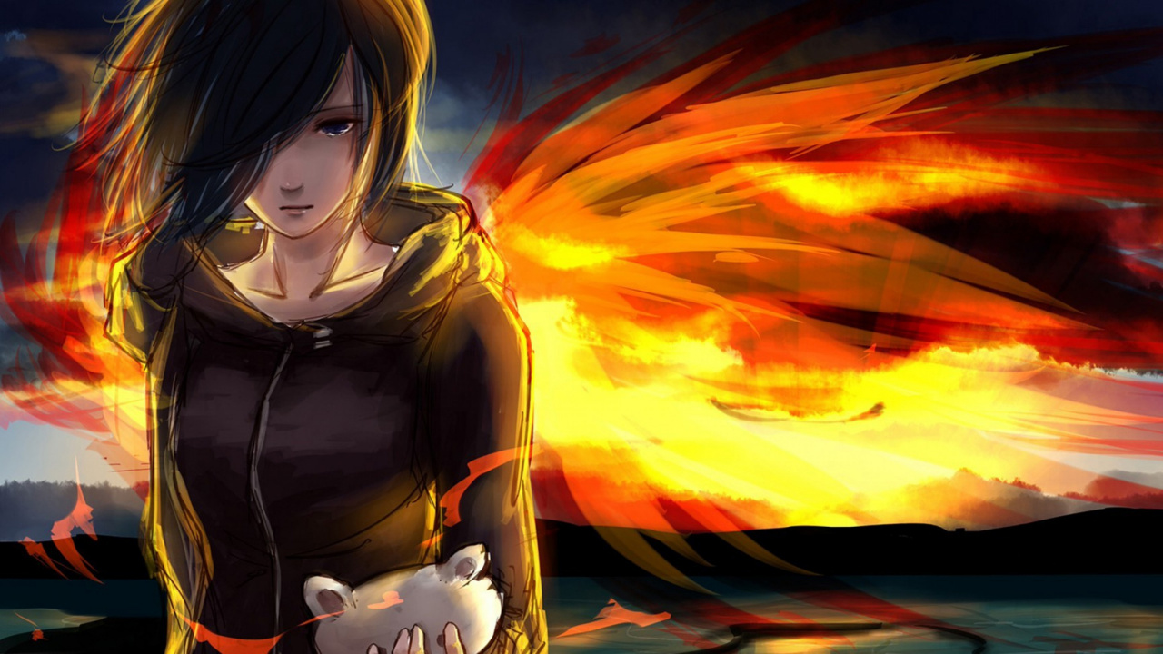 Femme en Veste Noire Avec un Lapin Blanc Sur la Tête Illustration. Wallpaper in 1280x720 Resolution