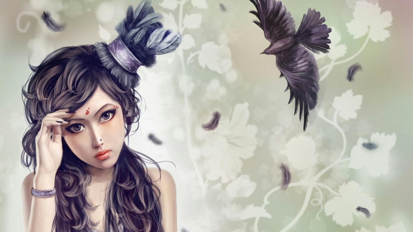 Woman With Black Wings and Black Wings. Wallpaper in 1366x768 Resolution