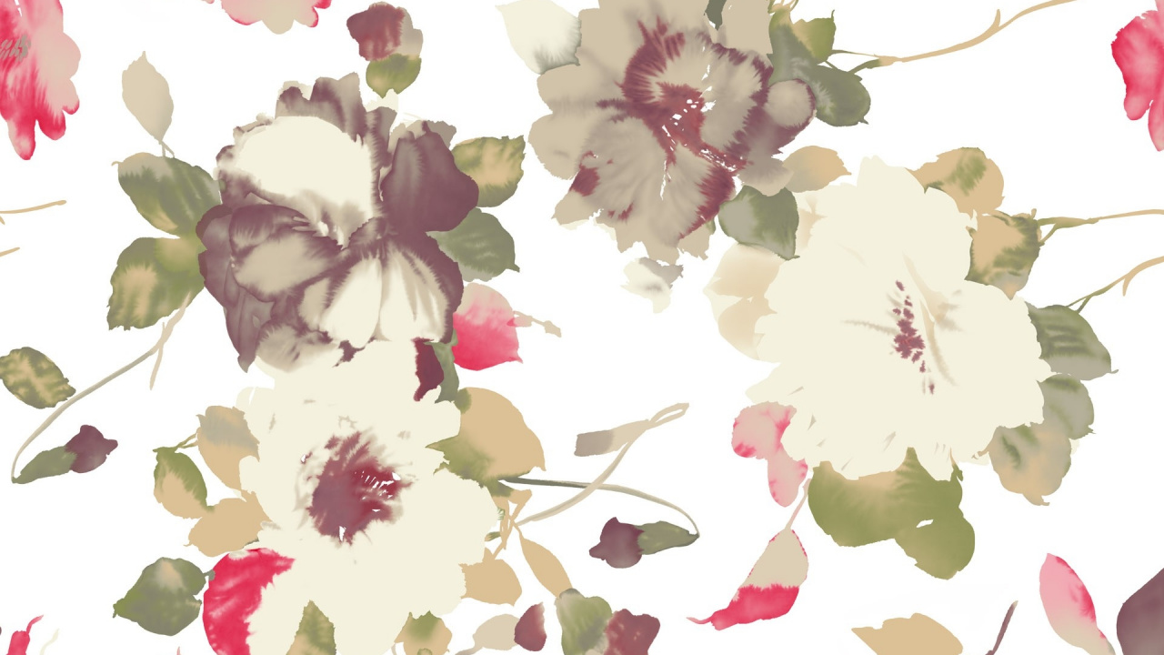 Fleurs Blanches et Roses Avec Des Feuilles Vertes. Wallpaper in 1280x720 Resolution