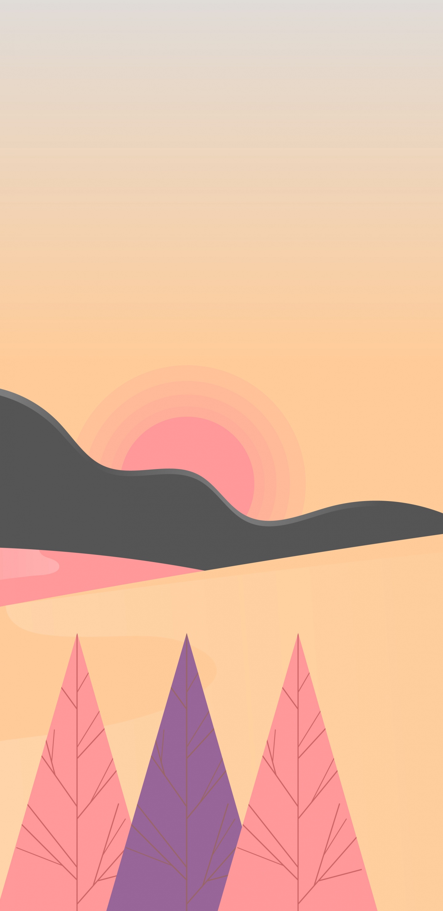 Illustration, Mount Scenery, Orange, Graphique, Lever. Wallpaper in 1440x2960 Resolution