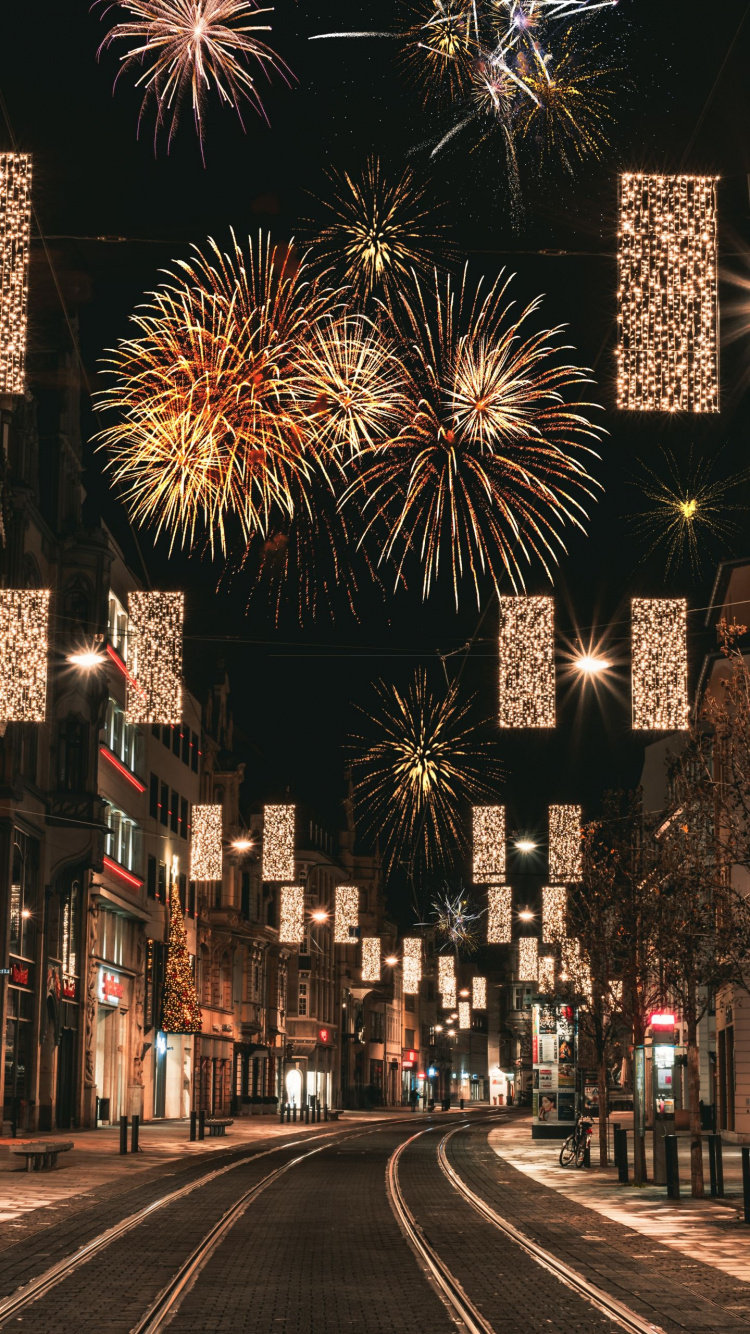 Fireworks, Pyrotechnics, Light, Nature, Infrastructure. Wallpaper in 750x1334 Resolution
