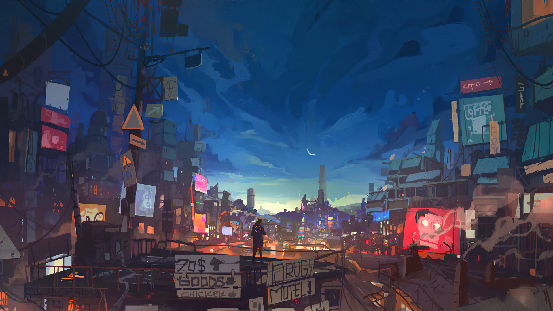 City With High Rise Buildings Under Blue Sky During Night Time. Wallpaper in 1920x1080 Resolution