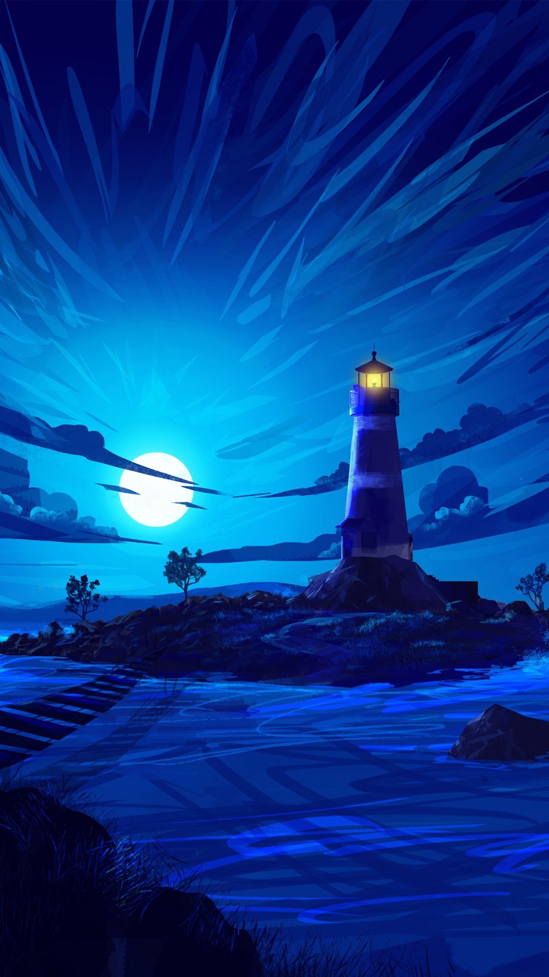Art, Painting, Lighthouse, Atmosphere, Blue. Wallpaper in 1080x1920 Resolution
