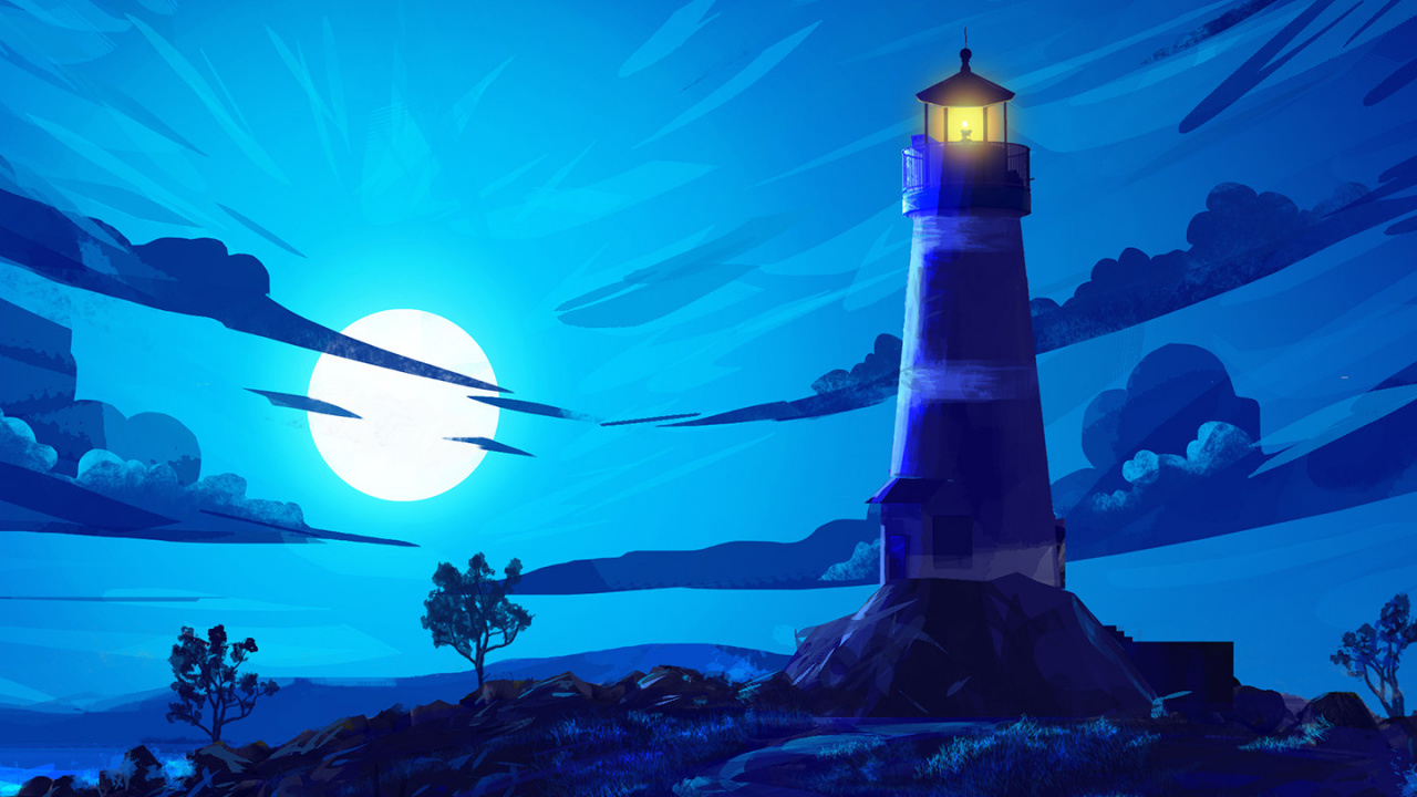 Art, Painting, Lighthouse, Atmosphere, Blue. Wallpaper in 1280x720 Resolution