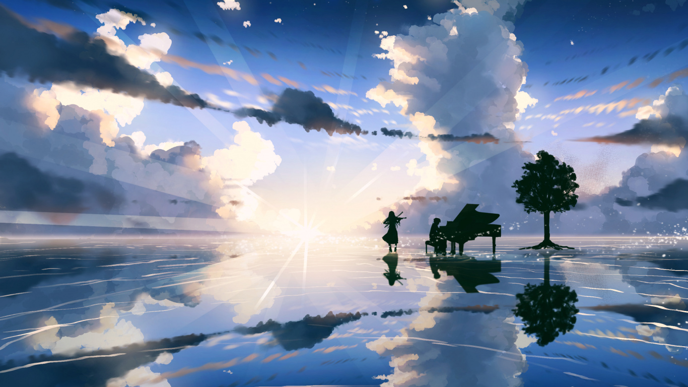 Silhouette of People Standing on Dock Under Blue Sky and White Clouds During Daytime. Wallpaper in 1366x768 Resolution