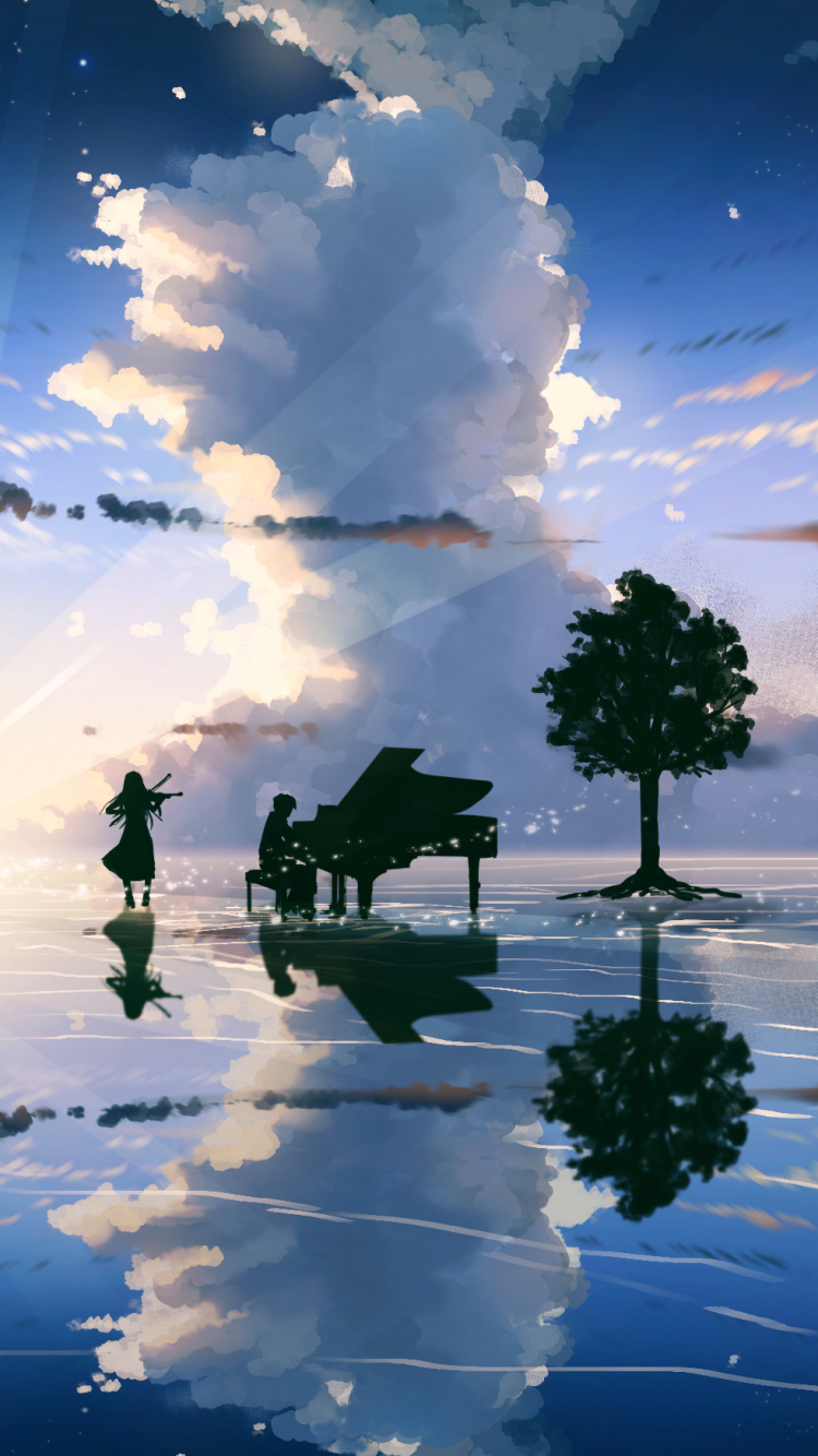 Silhouette of People Standing on Dock Under Blue Sky and White Clouds During Daytime. Wallpaper in 750x1334 Resolution