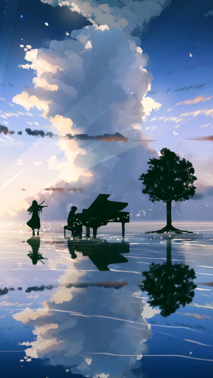 Silhouette de Personnes Debout Sur le Quai Sous Ciel Bleu et Nuages Blancs Pendant la Journée. Wallpaper in 720x1280 Resolution