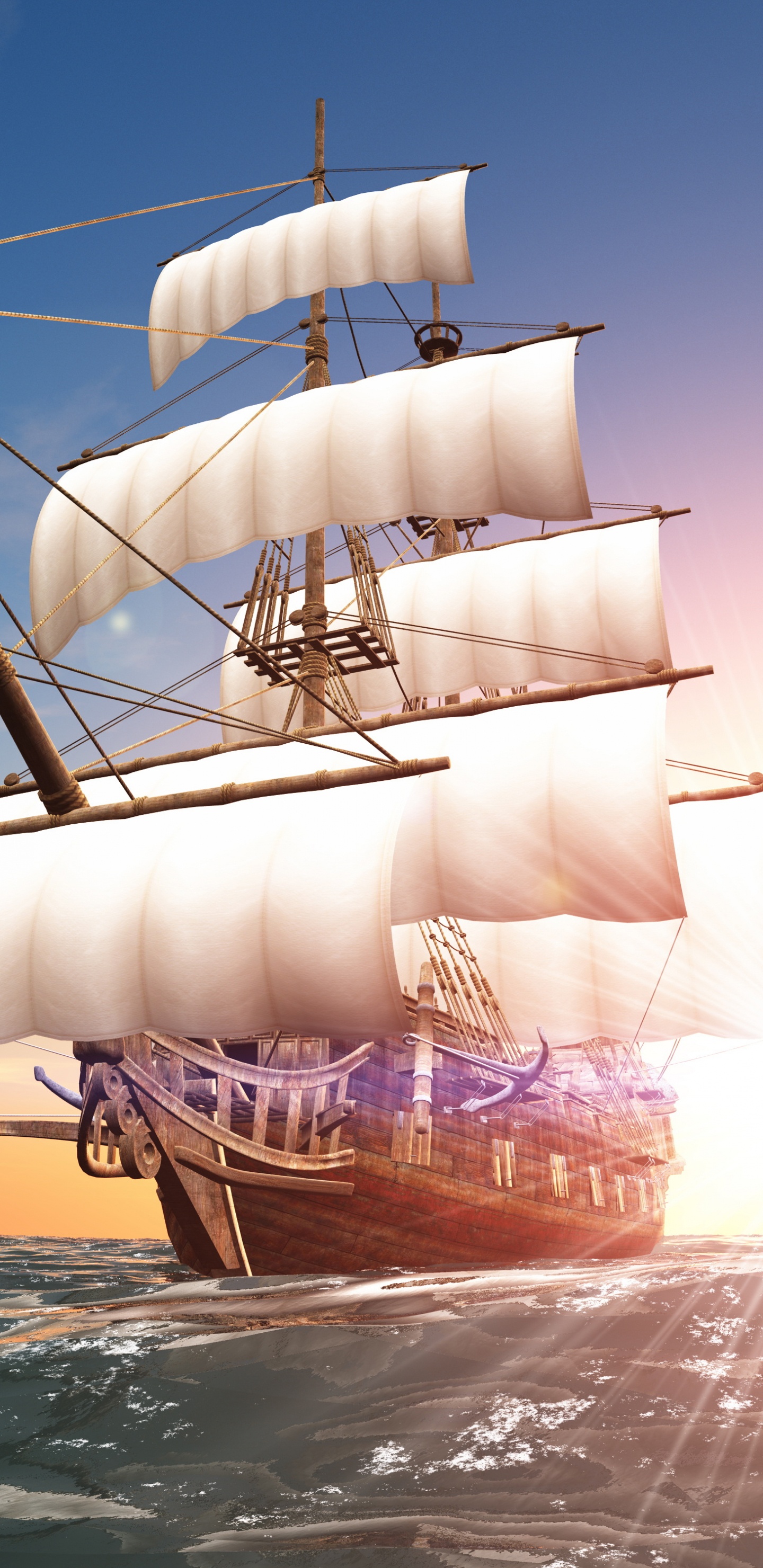 Brown and White Sail Ship on Sea During Daytime. Wallpaper in 1440x2960 Resolution