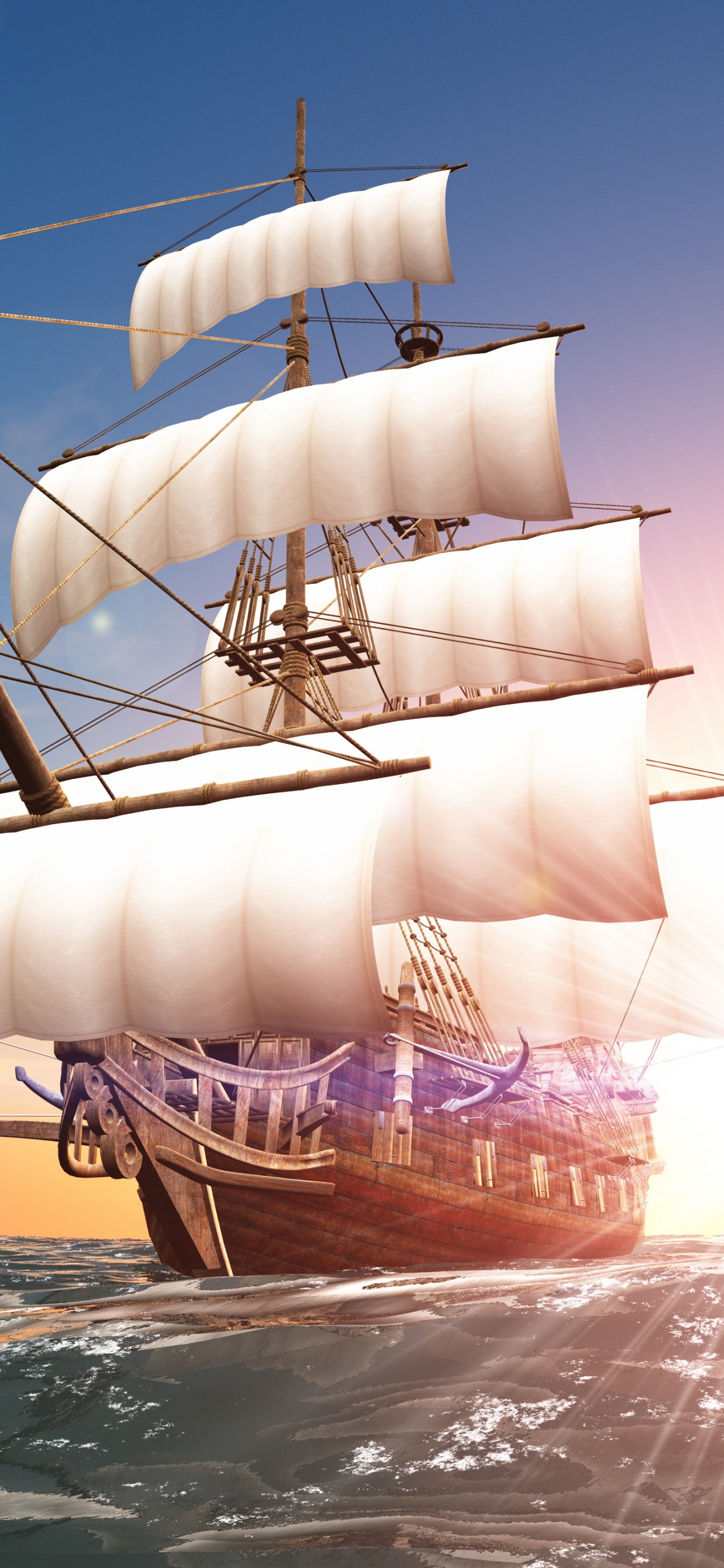 海盗行为, 高船, 扬帆, 大海, 船只 壁纸 1242x2688 允许