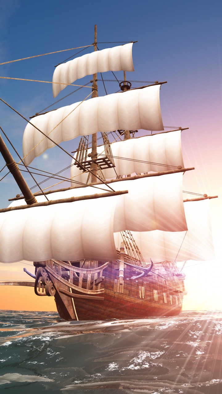海盗行为, 高船, 扬帆, 大海, 船只 壁纸 720x1280 允许