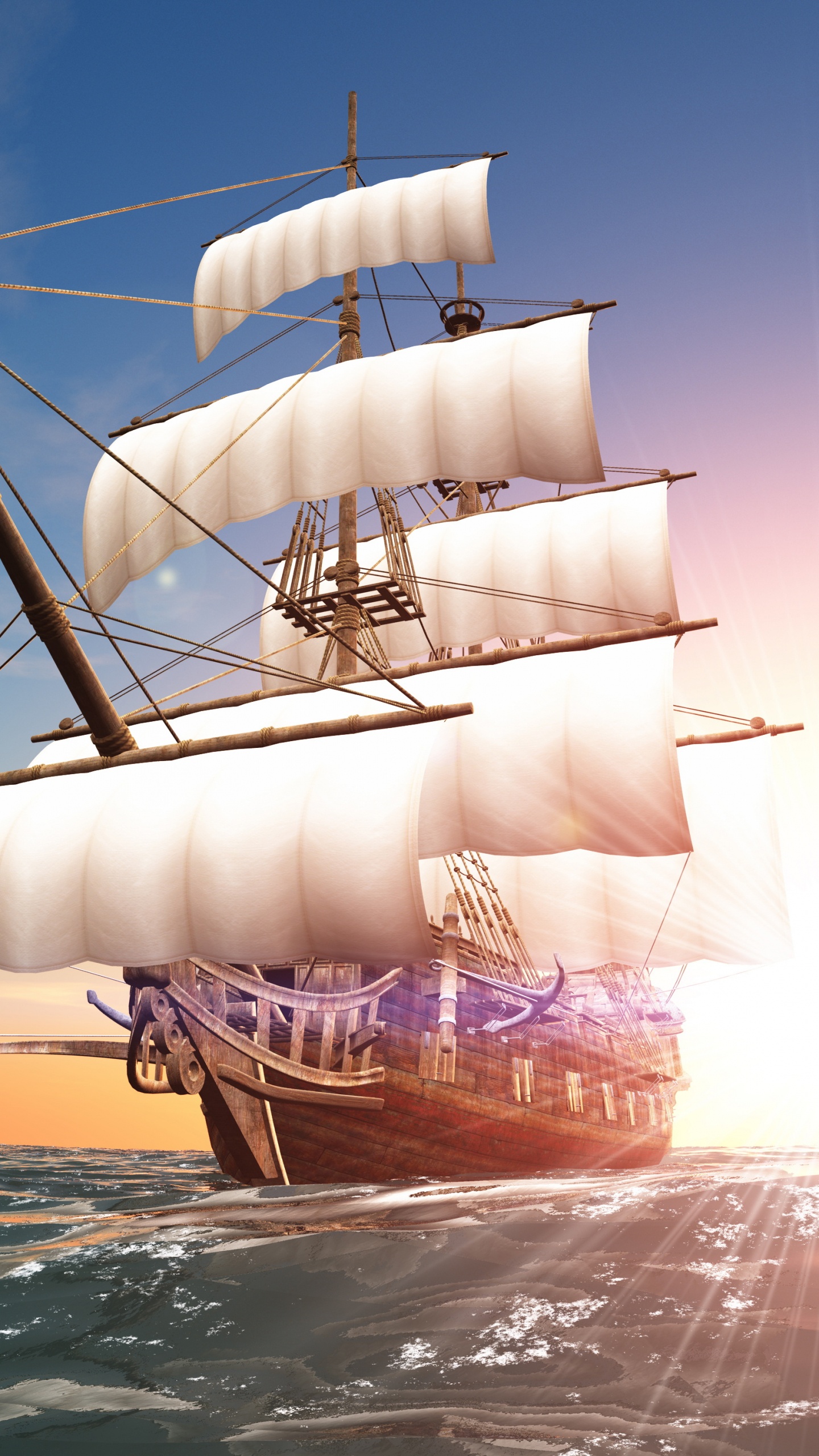 Voilier Marron et Blanc en Mer Pendant la Journée. Wallpaper in 1440x2560 Resolution