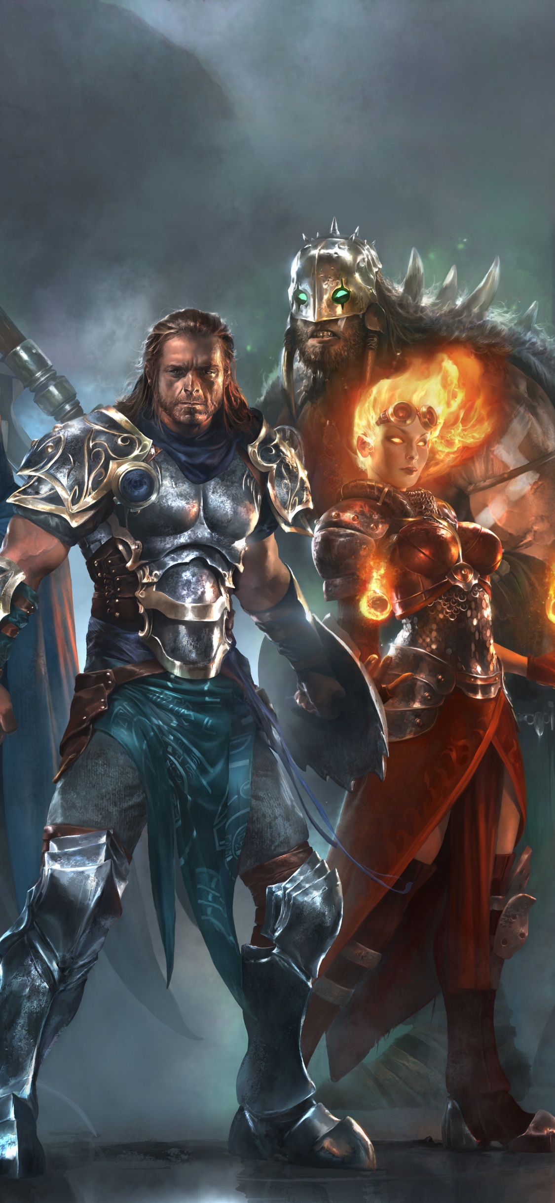 Grupo de Hombres en Traje Negro y Rojo Sosteniendo Espadas. Wallpaper in 1125x2436 Resolution