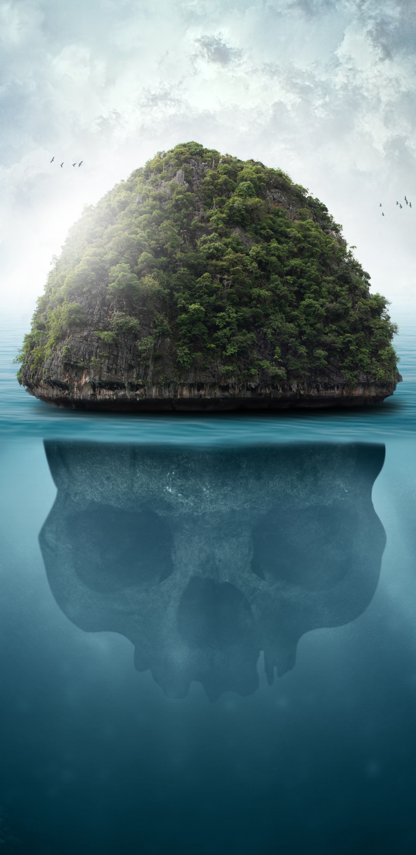 Brown Rock Formation on Body of Water Under White Clouds and Blue Sky During Daytime. Wallpaper in 1440x2960 Resolution