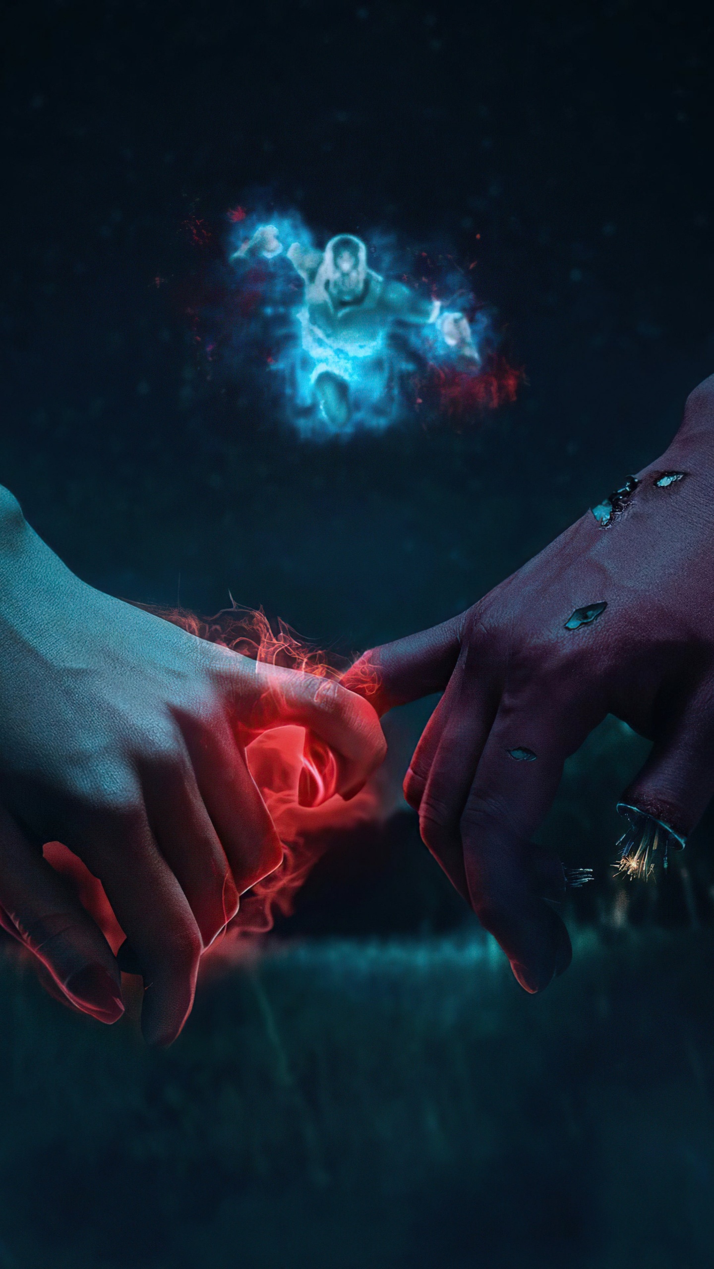 Agatha Harkness, Wanda Maximoff, Vision, Water, Underwater. Wallpaper in 1440x2560 Resolution