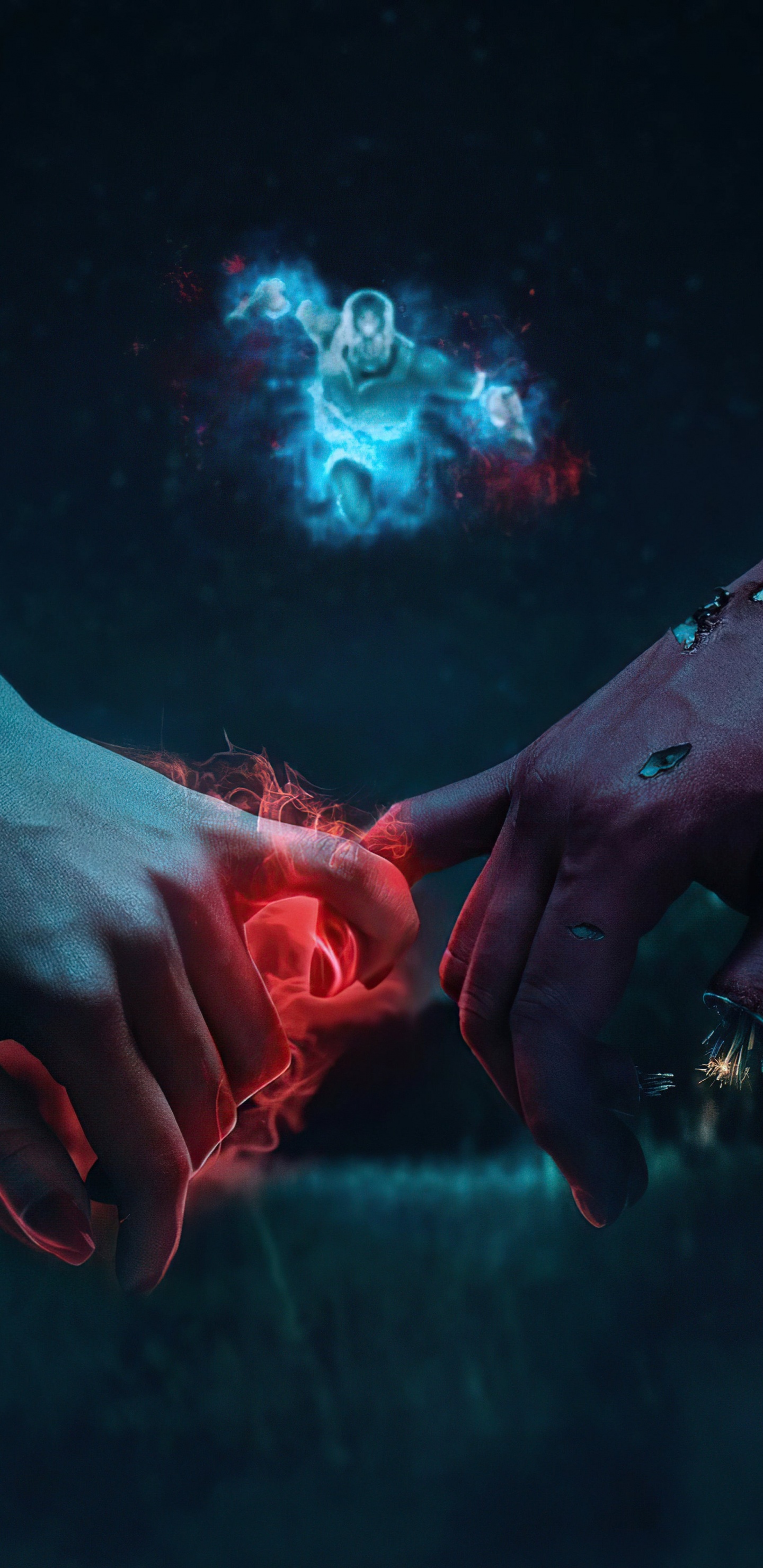 Agatha Harkness, Wanda Maximoff, Vision, Water, Underwater. Wallpaper in 1440x2960 Resolution