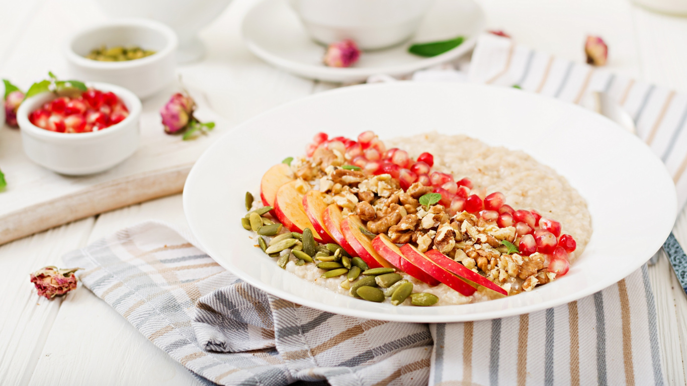 Dish, Porridge, Vegetarian Cuisine, Breakfast, Oat Porridge. Wallpaper in 1366x768 Resolution