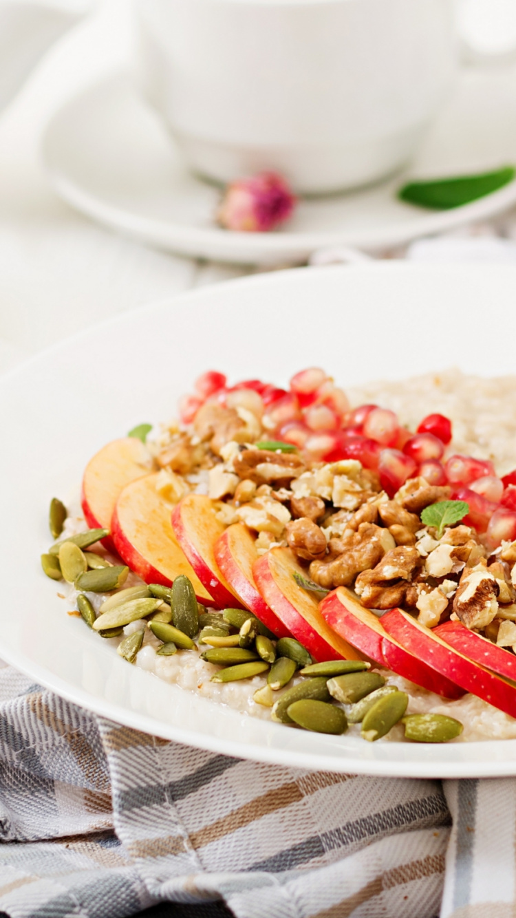 Dish, Porridge, Vegetarian Cuisine, Breakfast, Oat Porridge. Wallpaper in 750x1334 Resolution