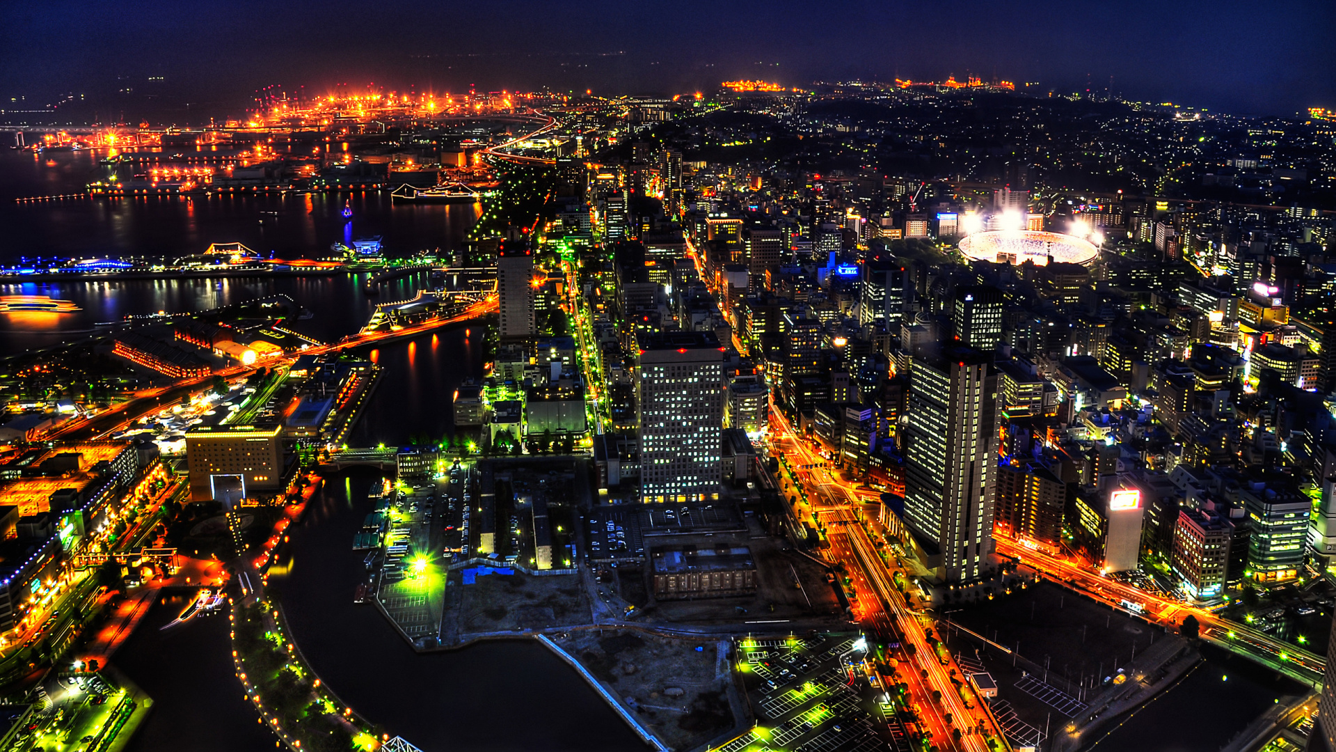 Ville Avec Des Immeubles de Grande Hauteur Pendant la Nuit. Wallpaper in 1920x1080 Resolution