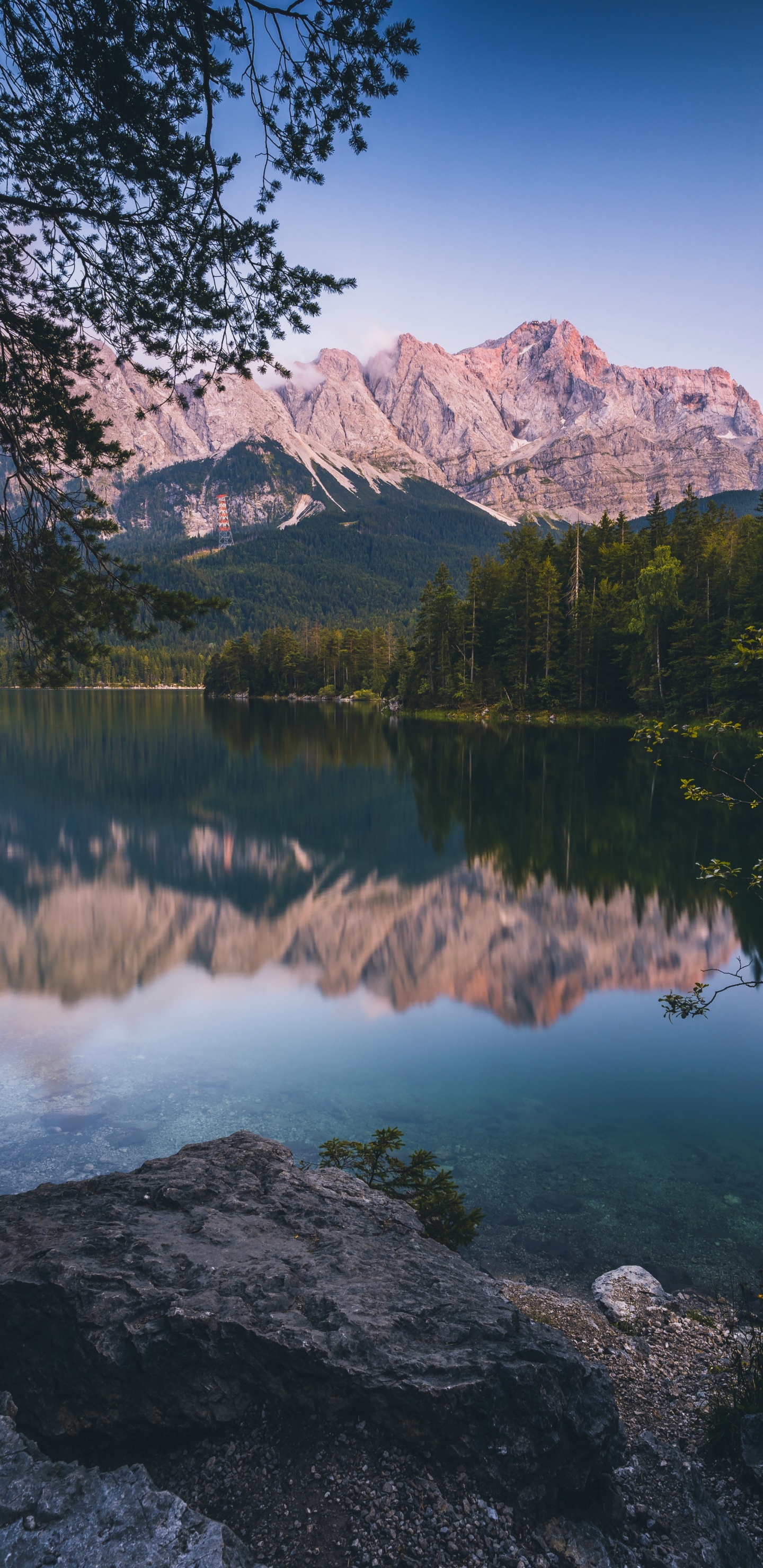Reflection, Eibsee, Zugspitze, Mountain, Water. Wallpaper in 1440x2960 Resolution