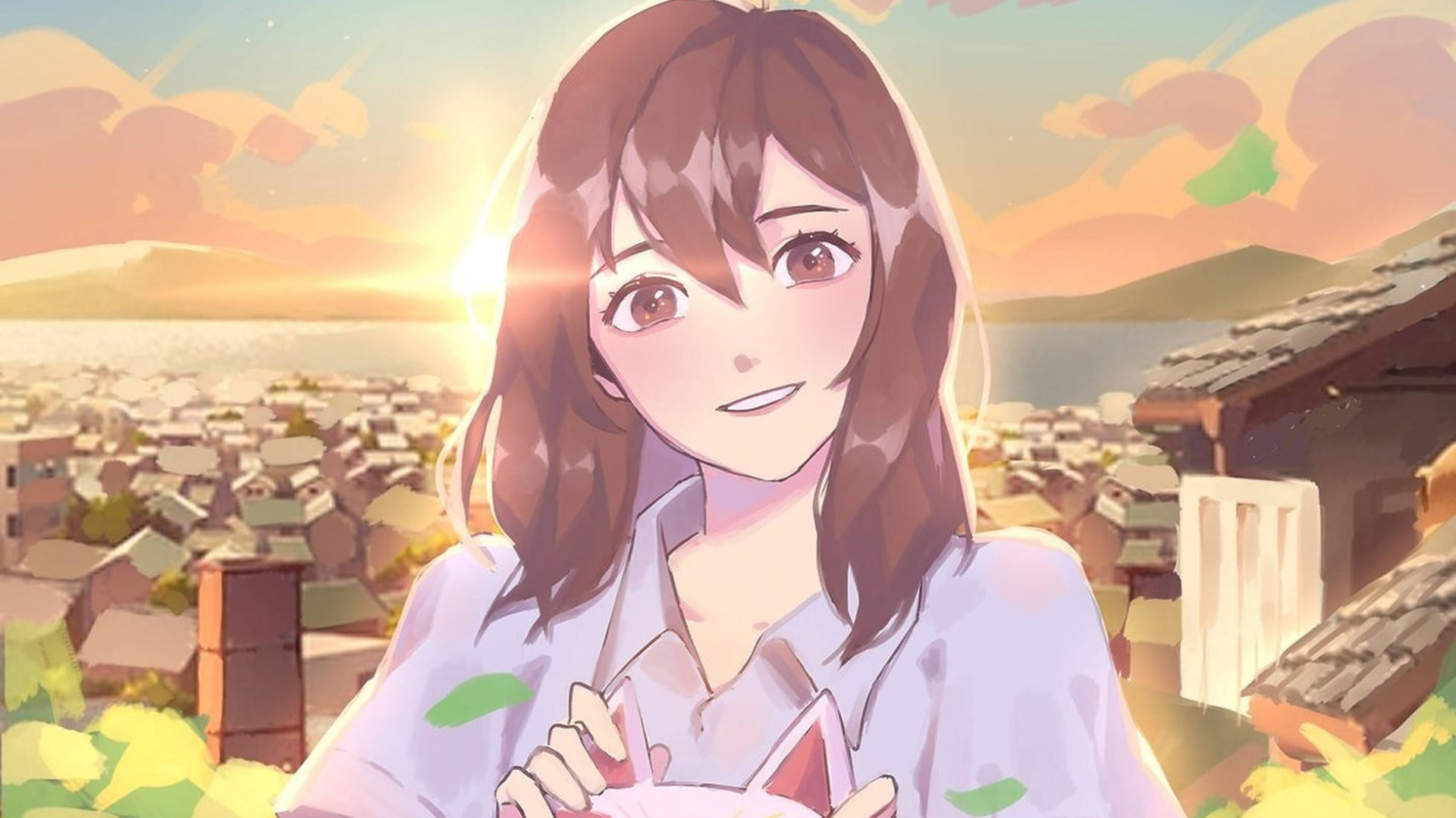 Mädchen, Zeichentrickfilm, Cartoon, Illustration, Katze. Wallpaper in 1920x1080 Resolution