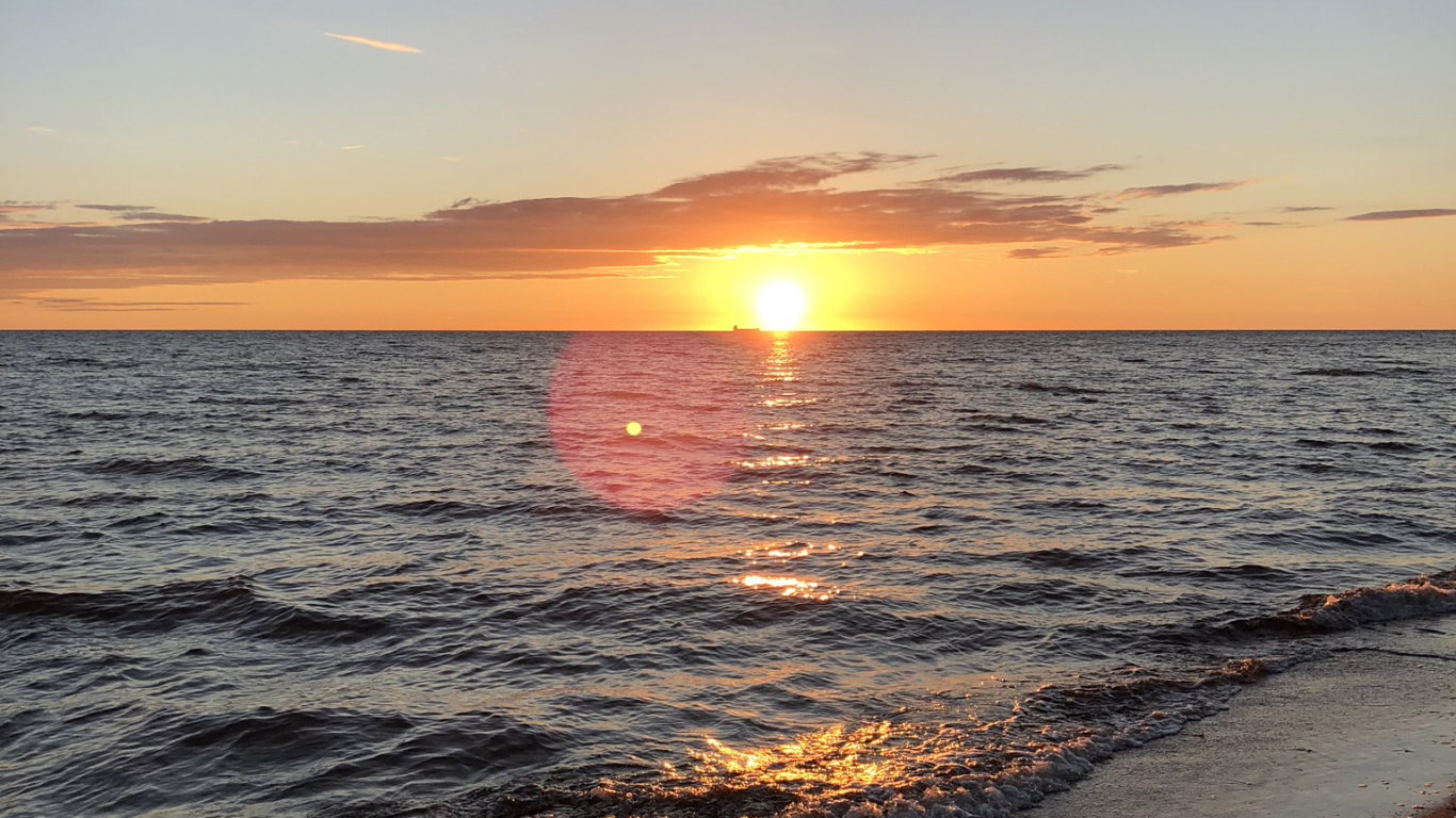 Mar, Cuerpo de Agua, Líquido, Puesta, Atardecer. Wallpaper in 1366x768 Resolution