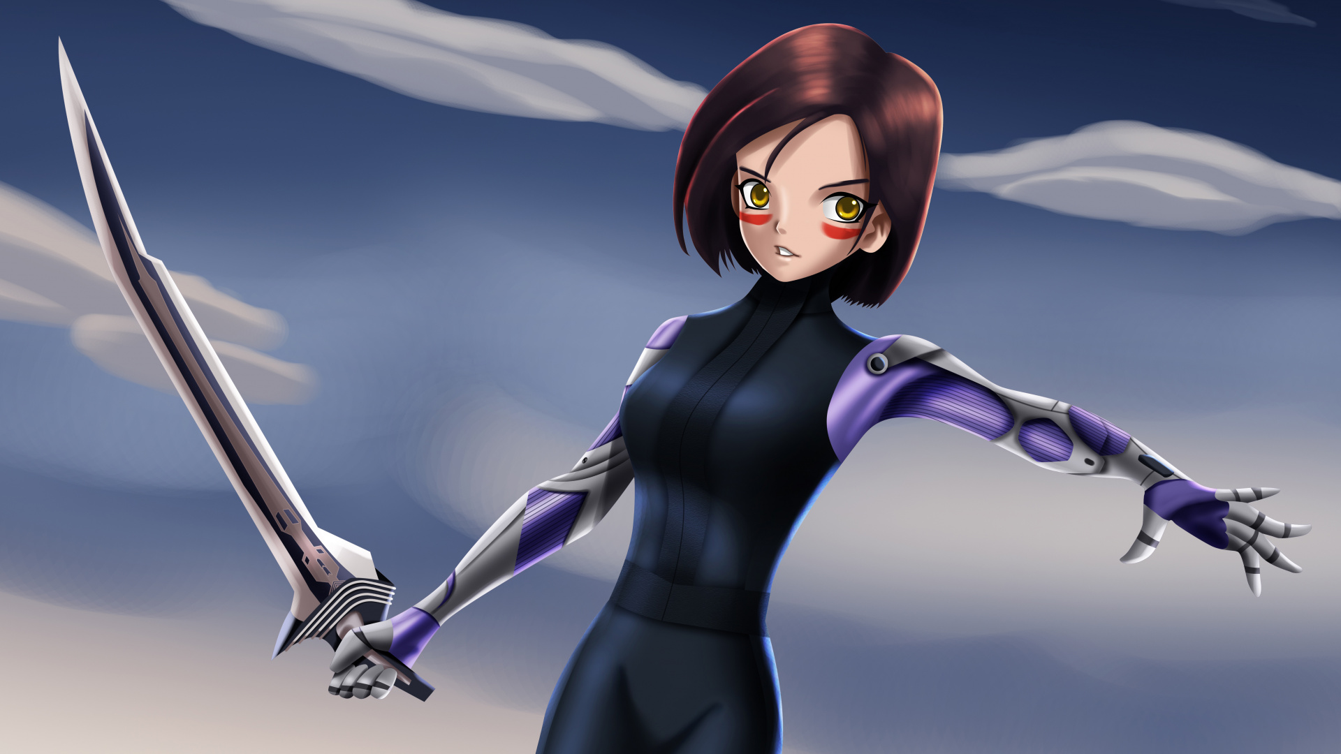Woman in Black Long Sleeve Shirt Holding Sword Anime Character. Wallpaper in 1920x1080 Resolution