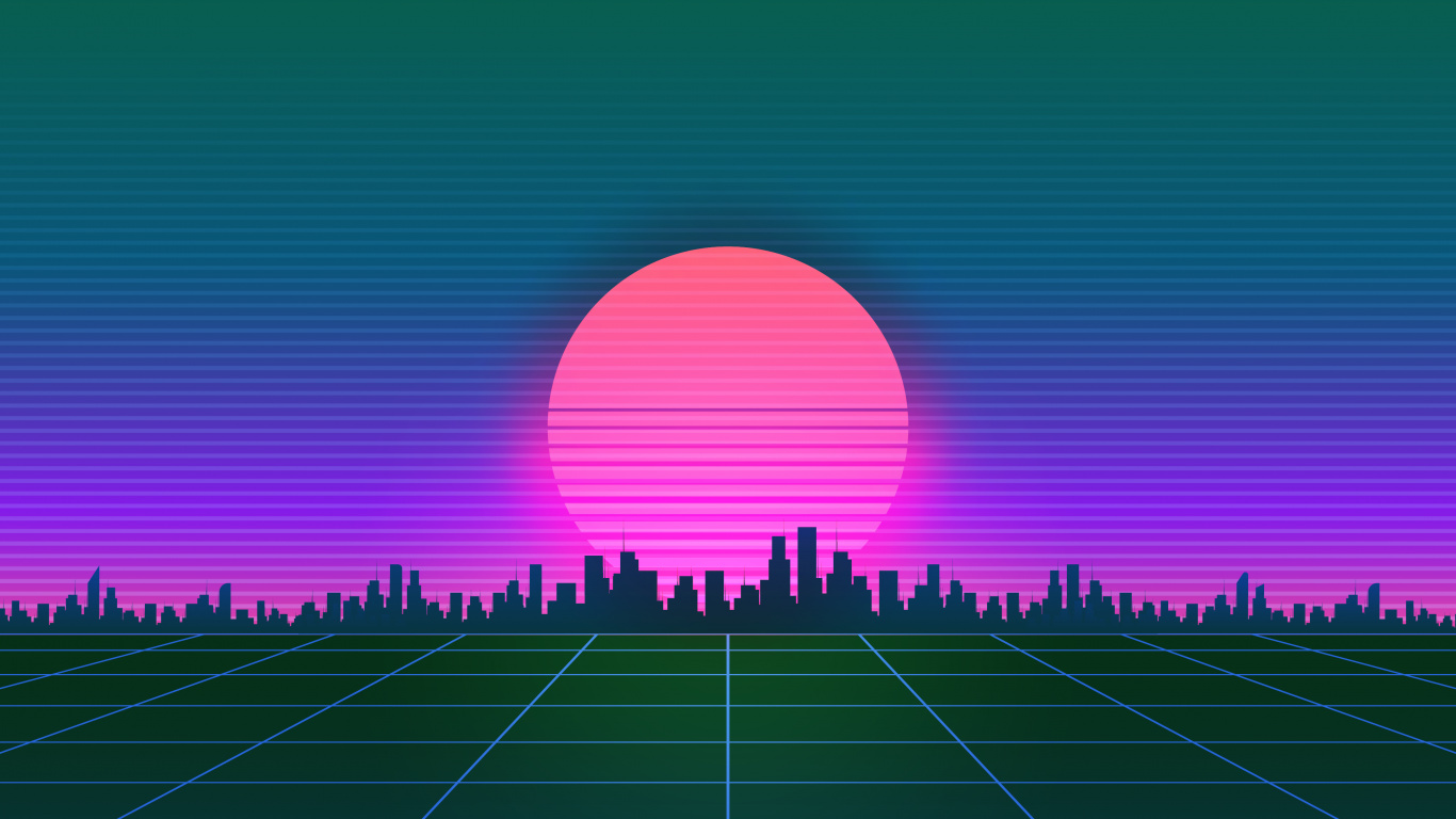 Cyberpunk, Vaporwave, Synthwave, Entorno Natural, Morado. Wallpaper in 1366x768 Resolution