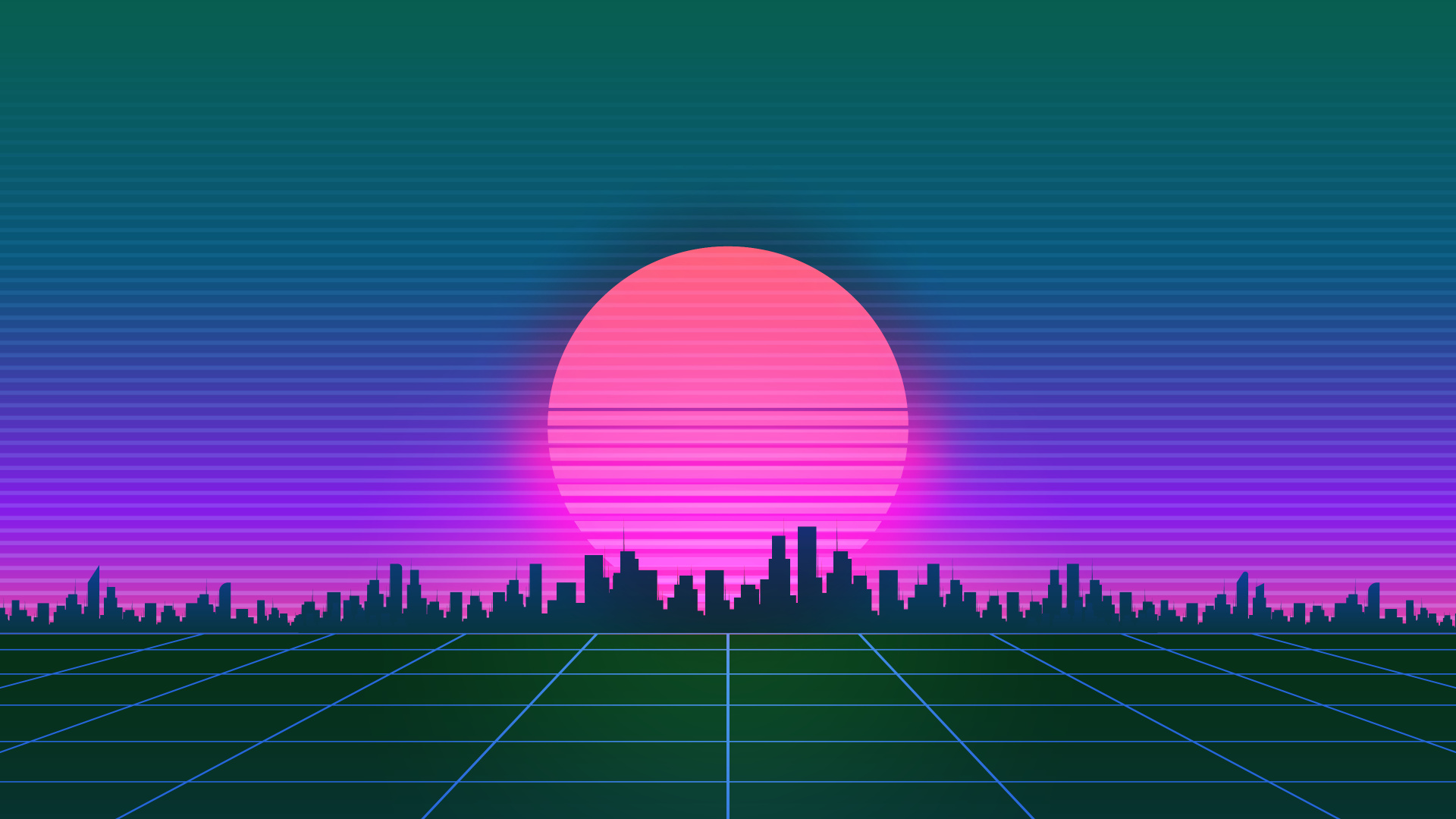 Cyberpunk, Vaporwave, Synthwave, Entorno Natural, Morado. Wallpaper in 1920x1080 Resolution