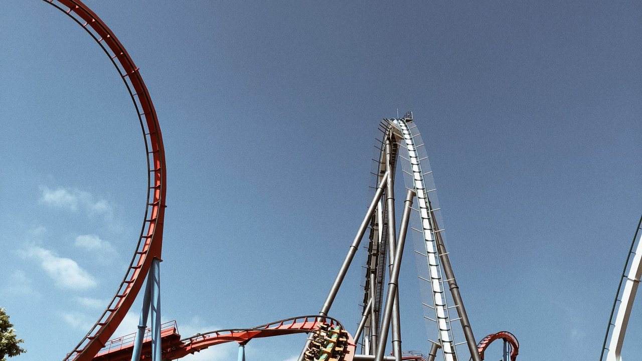 Roller Coaster, Tourist Attraction, Nature, Blue, Daytime. Wallpaper in 1280x720 Resolution