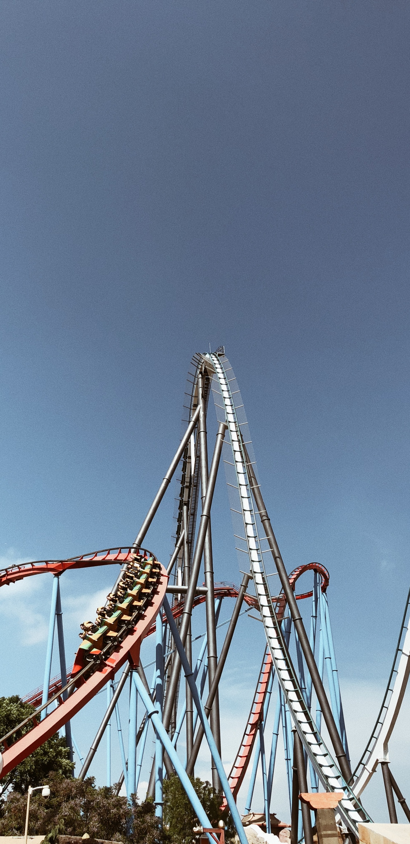 Roller Coaster, Tourist Attraction, Nature, Blue, Daytime. Wallpaper in 1440x2960 Resolution