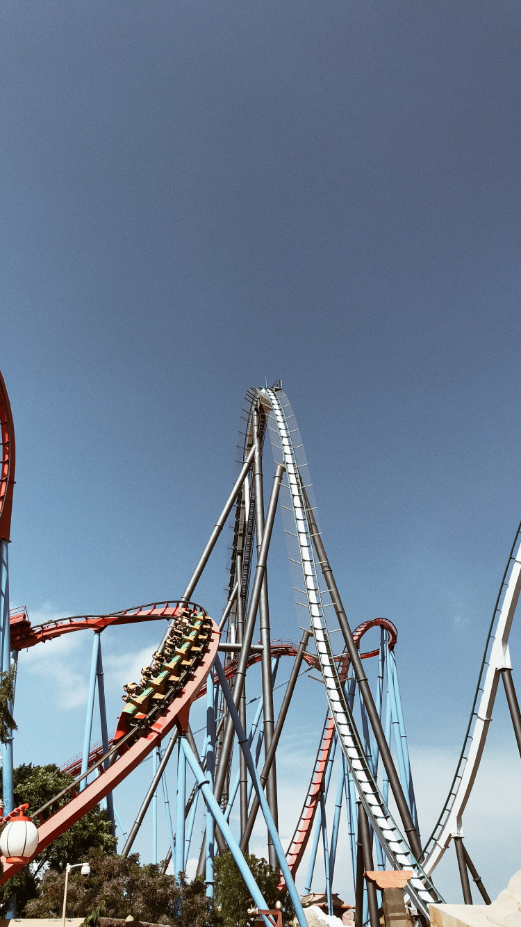 Roller Coaster, Tourist Attraction, Nature, Blue, Daytime. Wallpaper in 750x1334 Resolution