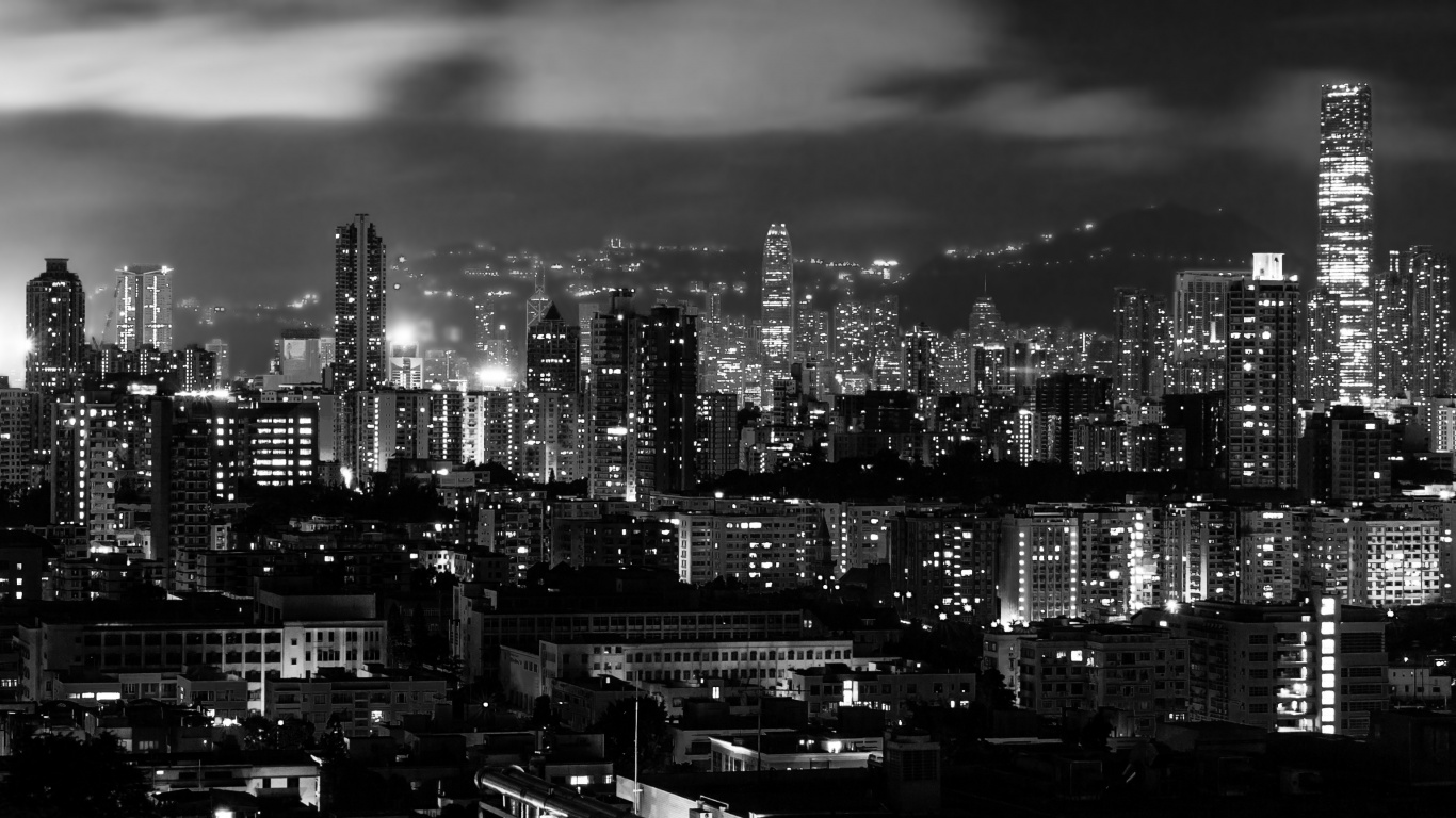 Foto en Escala de Grises de Los Edificios de la Ciudad. Wallpaper in 1366x768 Resolution