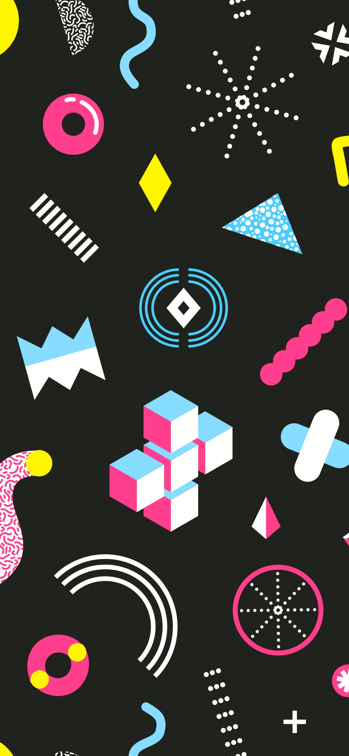 Memphis Nahtloses Muster, Muster, Grafik-design, Design, Vektor-Grafiken. Wallpaper in 1125x2436 Resolution