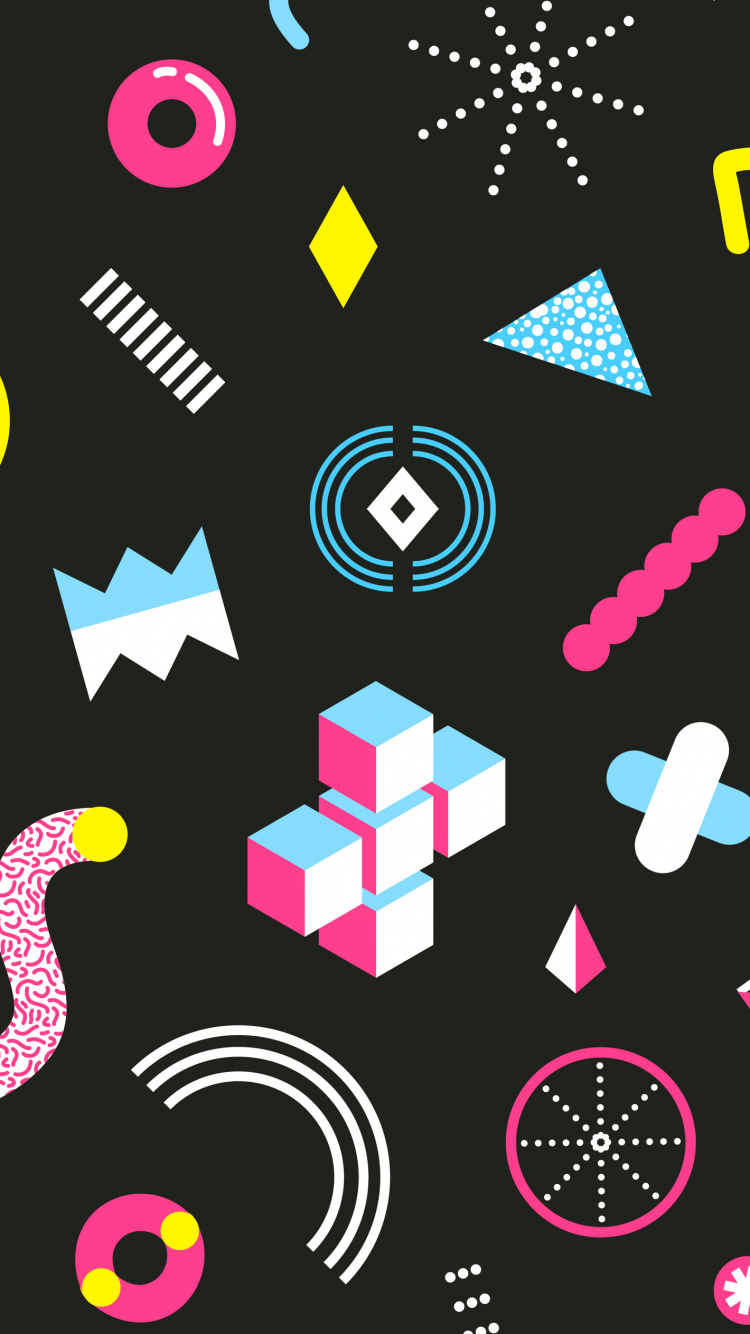 Memphis Nahtloses Muster, Muster, Grafik-design, Design, Vektor-Grafiken. Wallpaper in 750x1334 Resolution