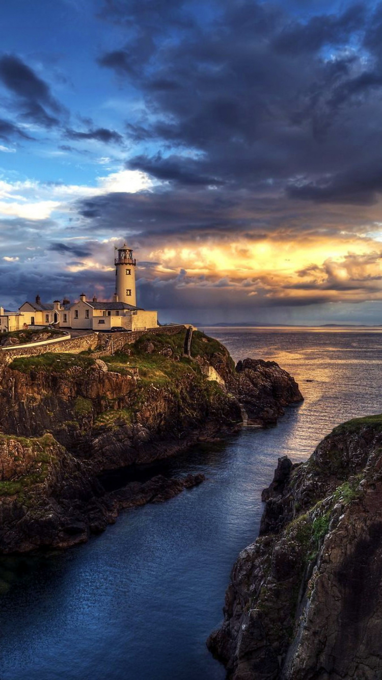 Ireland, Cloud, Water, Lighthouse, Plant. Wallpaper in 750x1334 Resolution